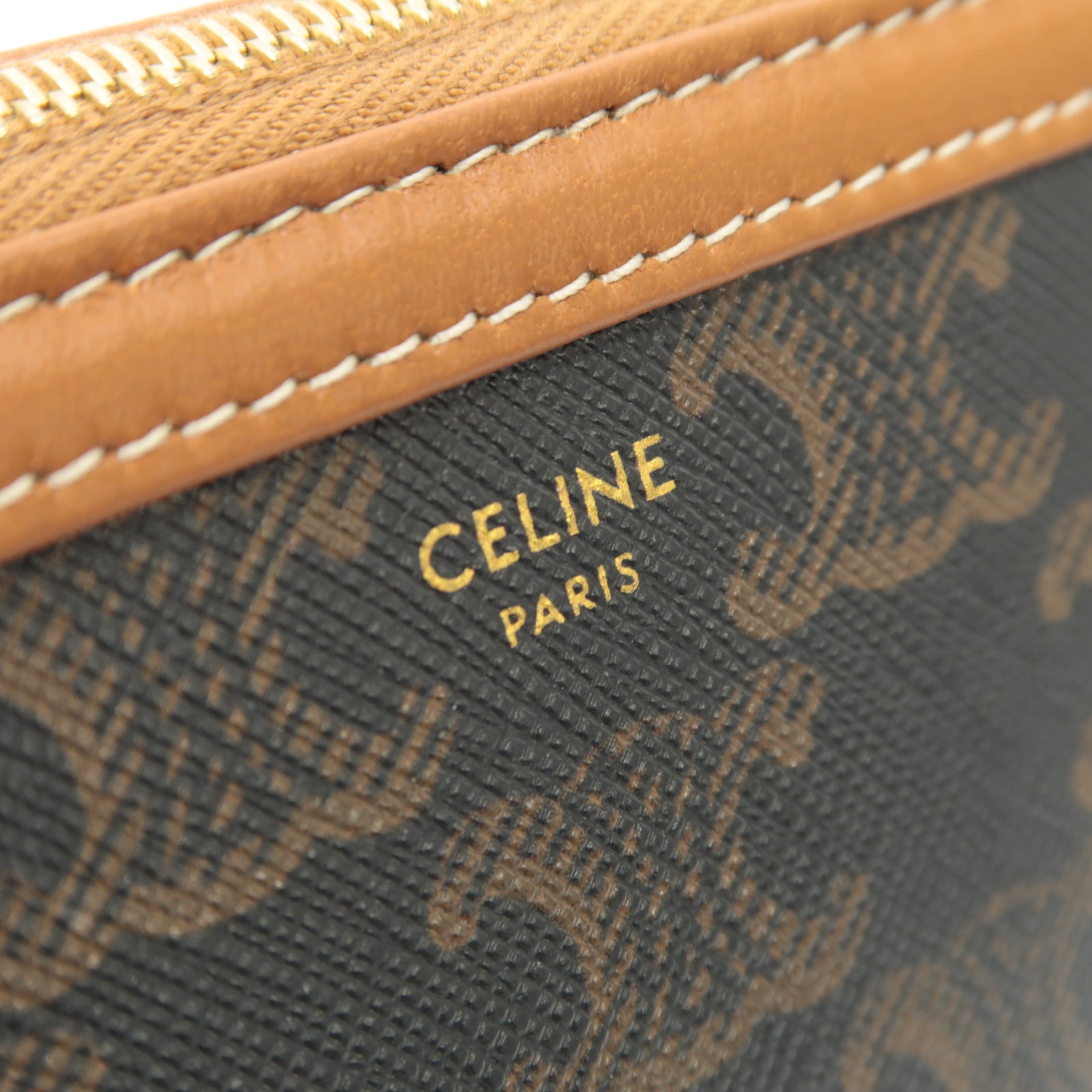 CELINE 塗層帆布Shoulder Bag金扣鏈帶肩背袋啡色
