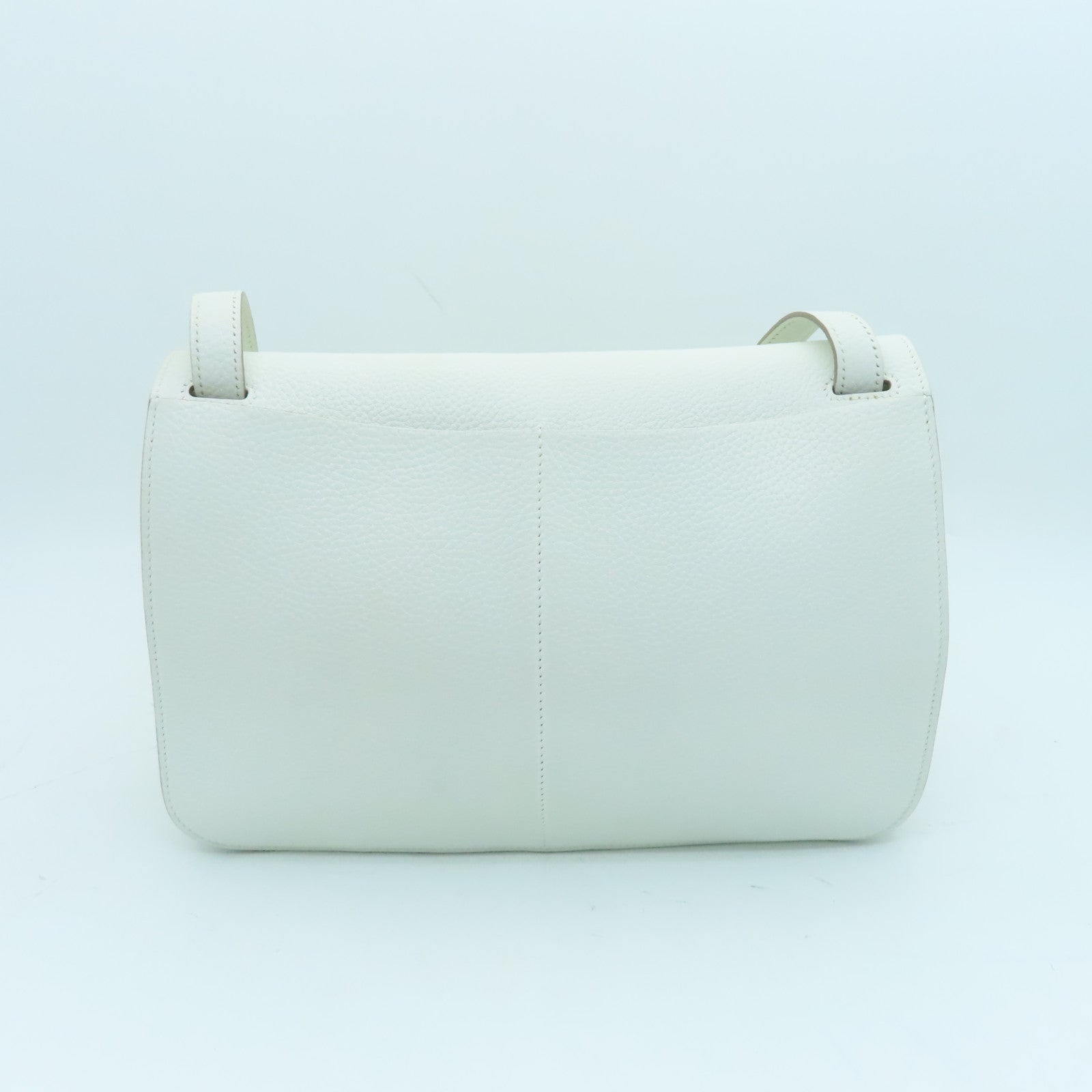 HERMES Clemence Leather Halzan 31 Silver Buckle Handle Shoulder Bag Blanc White