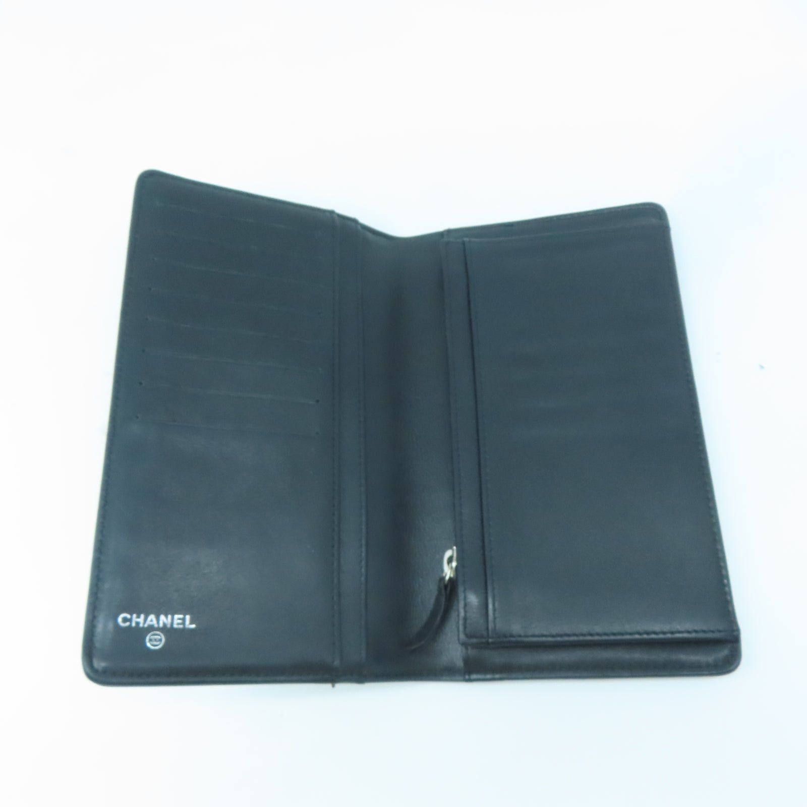 CHANEL 漆皮皮革Long Wallet銀扣長錢包黑色