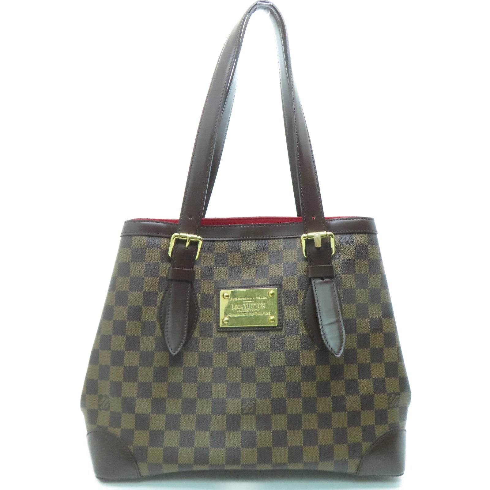 LOUIS VUITTON Damier Hampstead MM Gold Buckle Shoulder Bag Brown