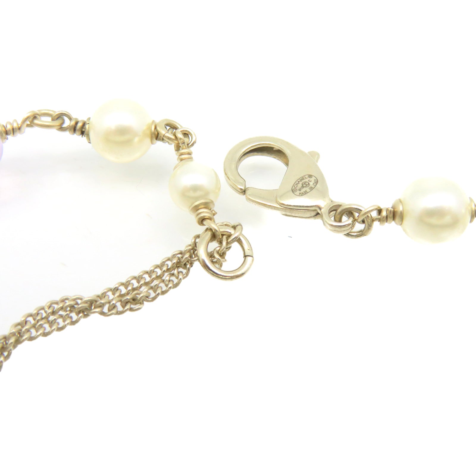 CHANEL Metal/Imitation Pearl CC Necklace Pearl/Purple/Pink/Gold