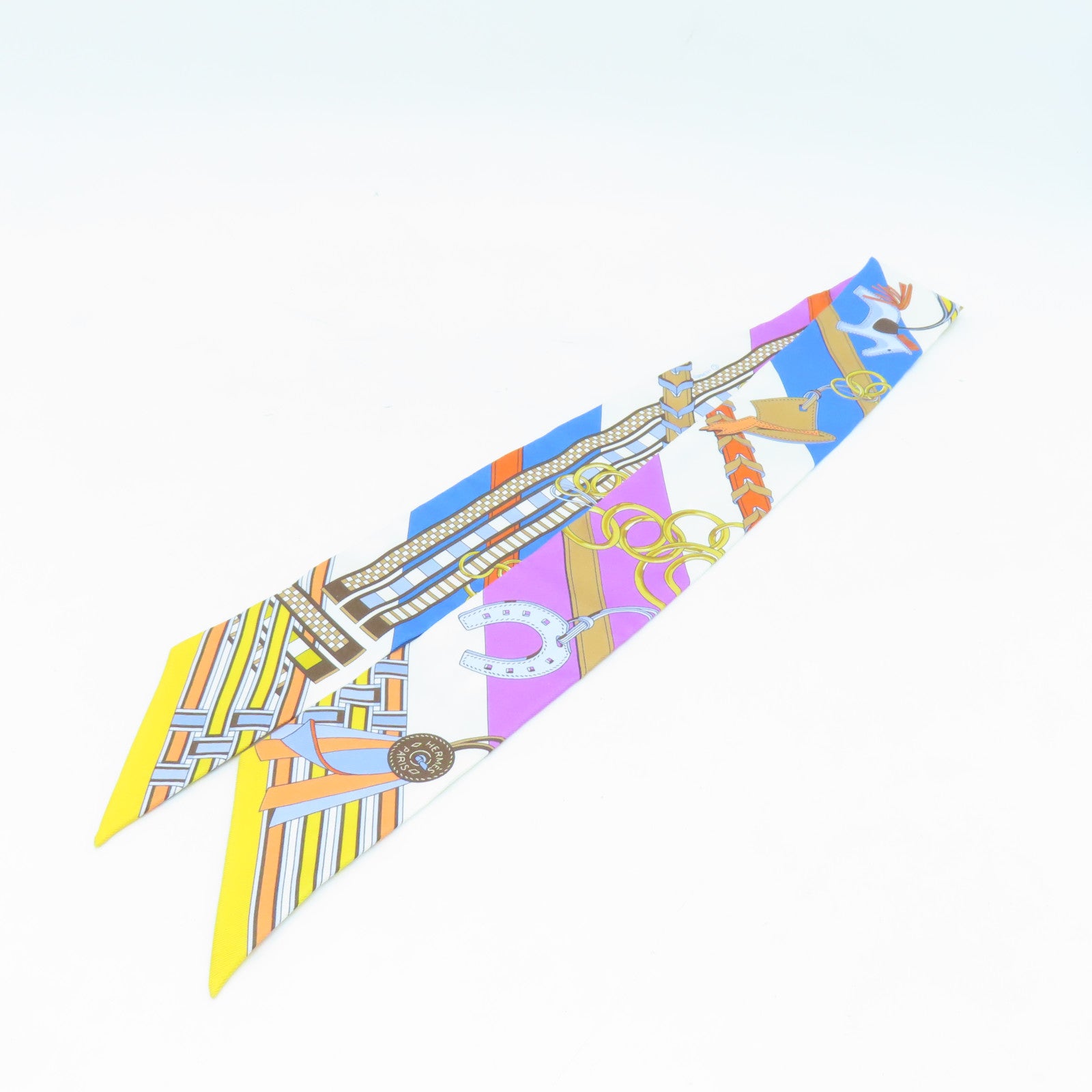 HERMES 丝质Twilly丝巾蓝色/白色/紫色