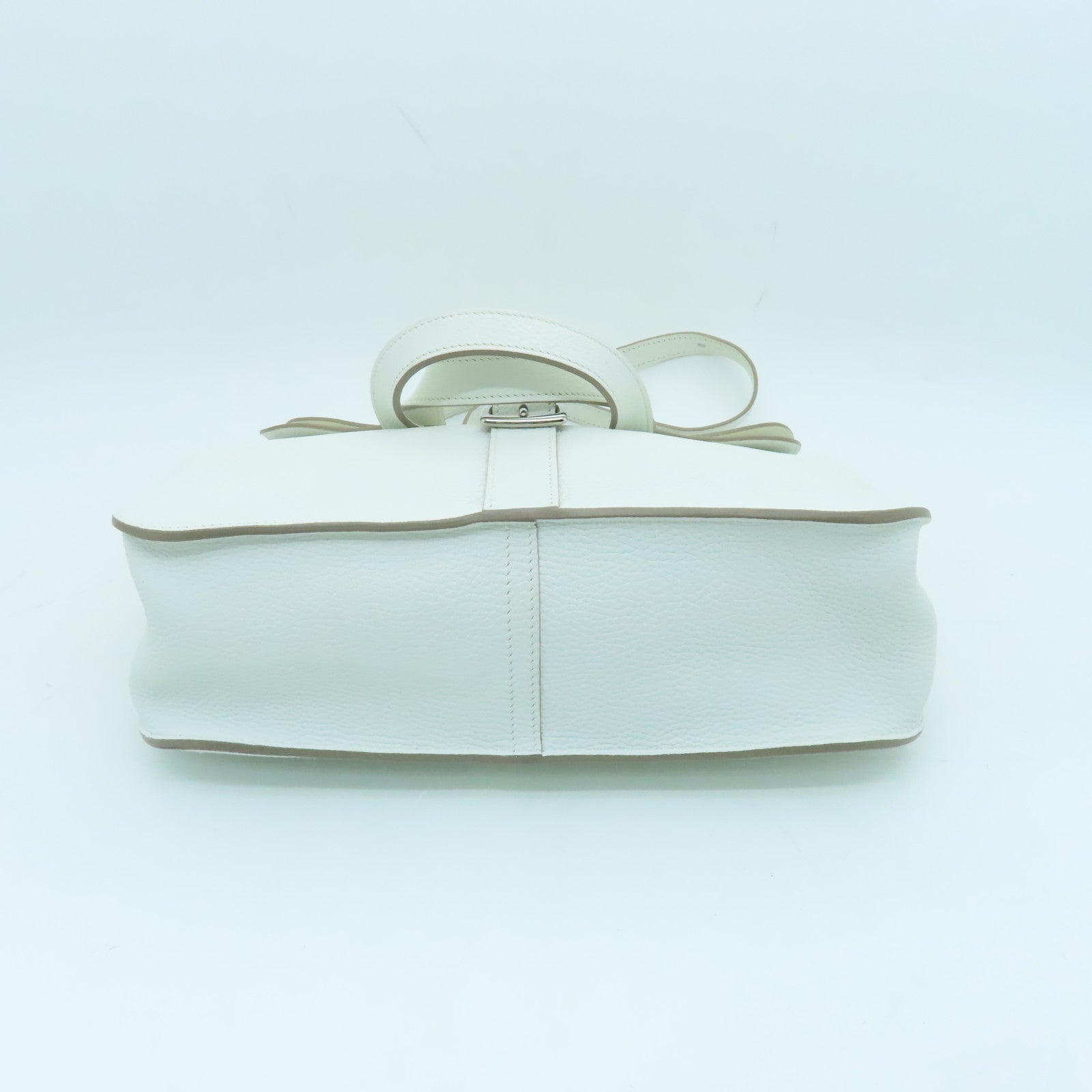 HERMES Clemence Leather Halzan 31 Silver Buckle Handle Shoulder Bag Blanc White