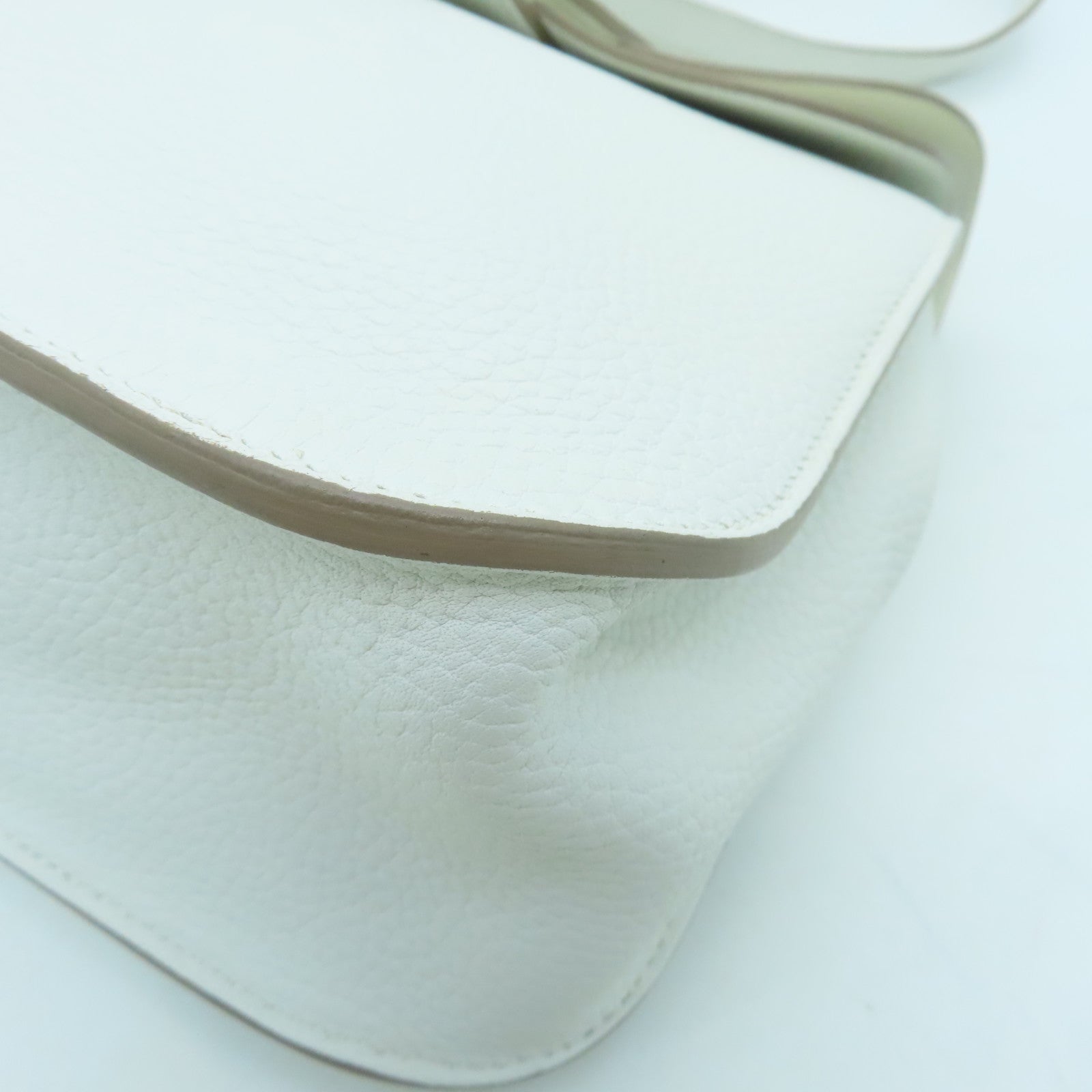 HERMES Clemence Leather Halzan 31 Silver Buckle Handle Shoulder Bag Blanc White