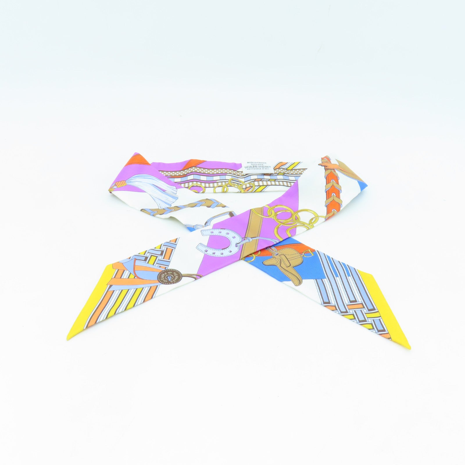 HERMES 丝质Twilly丝巾蓝色/白色/紫色