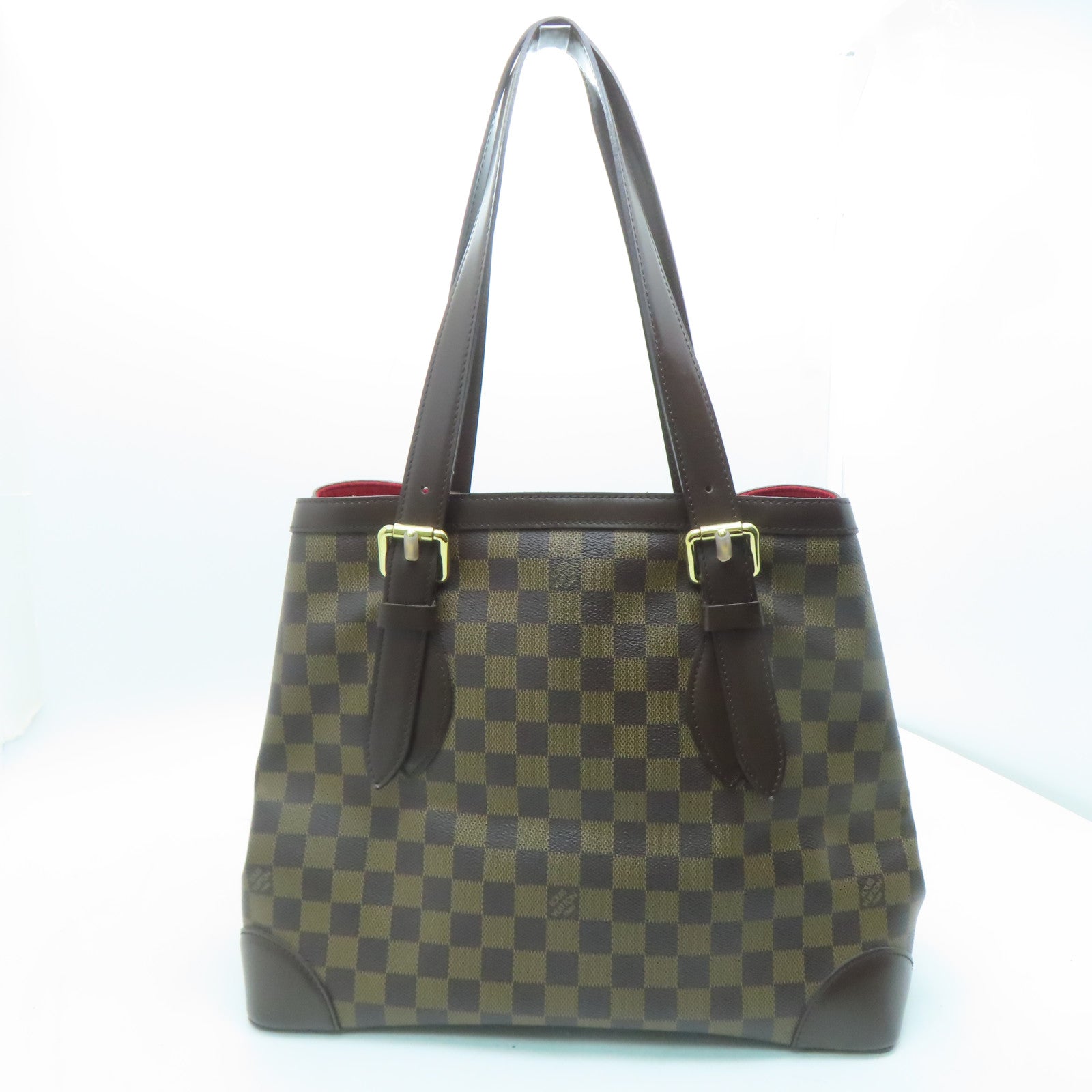LOUIS VUITTON Damier Hampstead MM Gold Buckle Shoulder Bag Brown