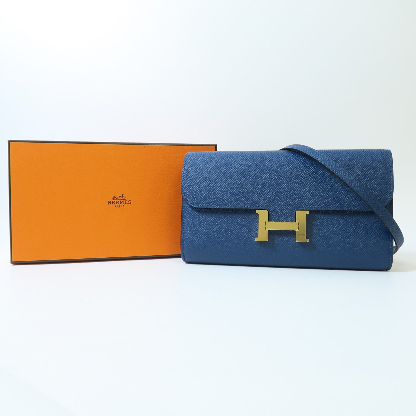 HERMES Veau Epsom皮革Constance To Go金扣肩背袋藍色
