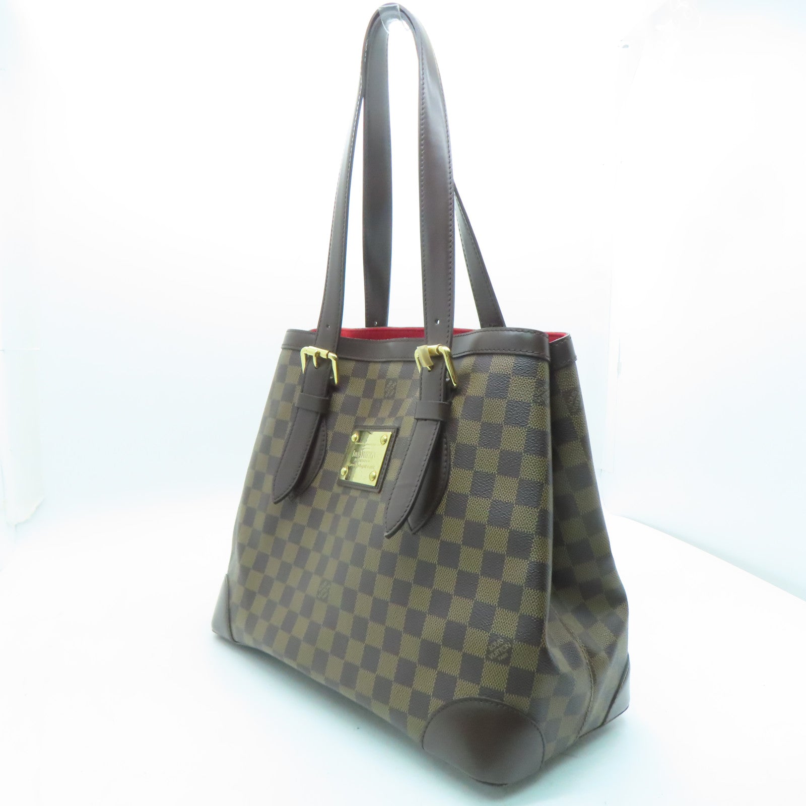 LOUIS VUITTON Damier Hampstead MM Gold Buckle Shoulder Bag Brown