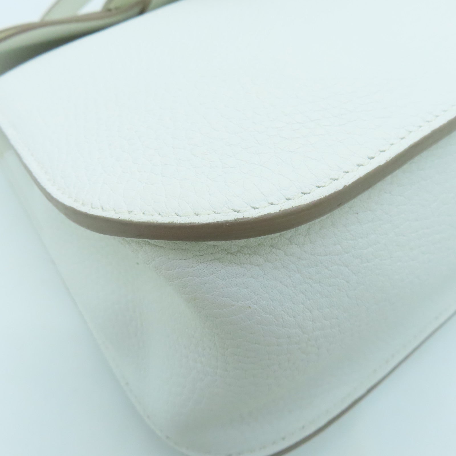 HERMES Clemence Leather Halzan 31 Silver Buckle Handle Shoulder Bag Blanc White