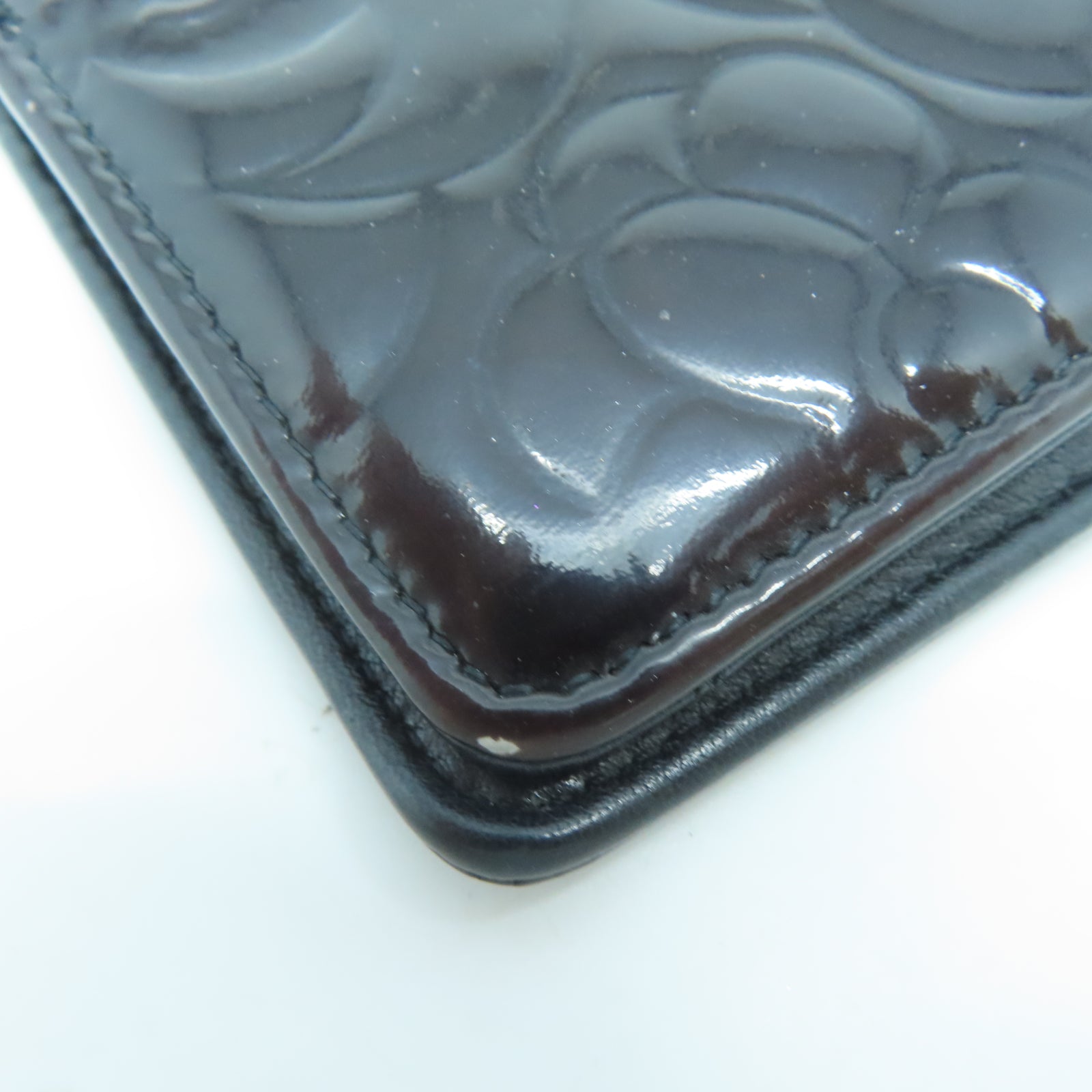 CHANEL 漆皮皮革Long Wallet銀扣長錢包黑色