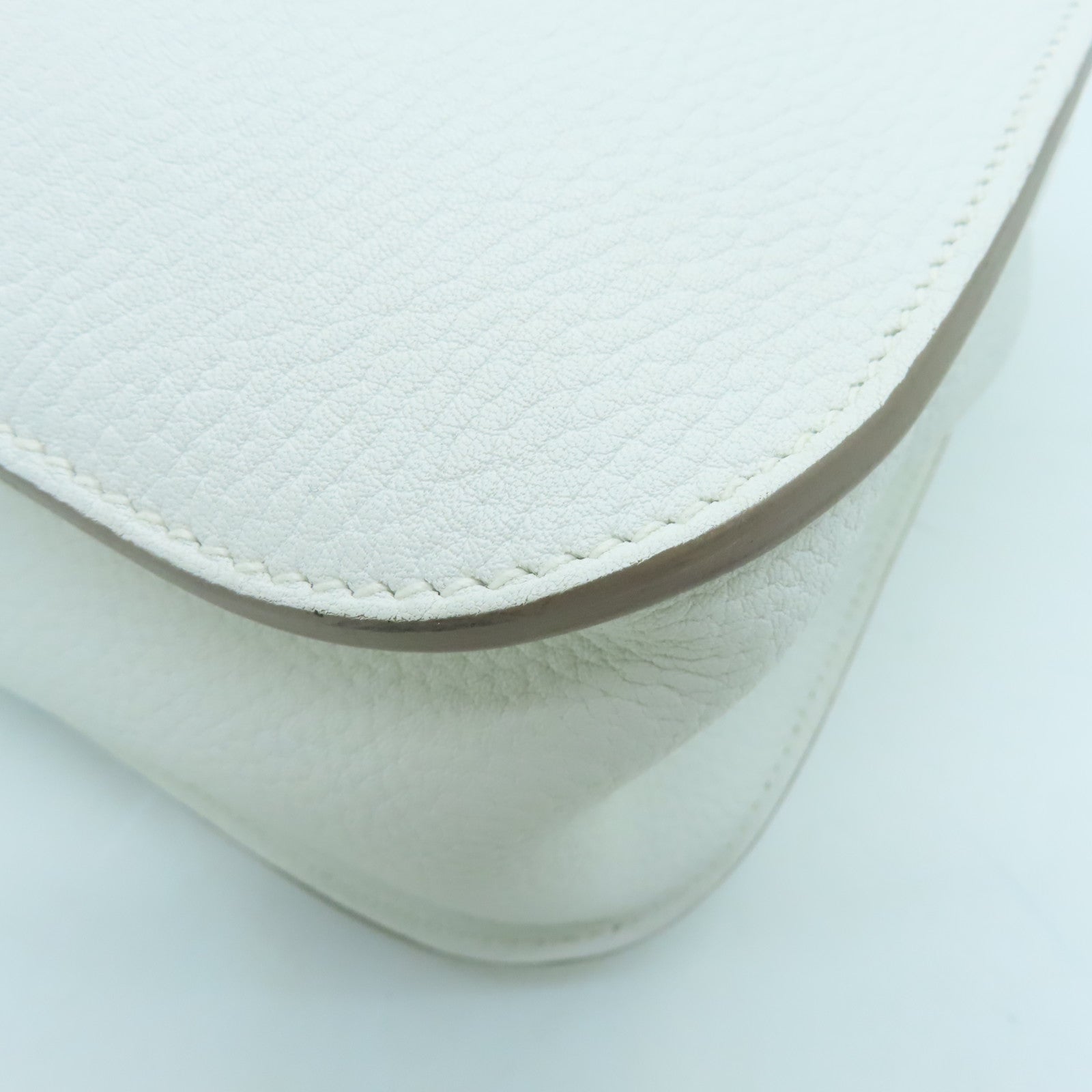 HERMES Clemence Leather Halzan 31 Silver Buckle Handle Shoulder Bag Blanc White