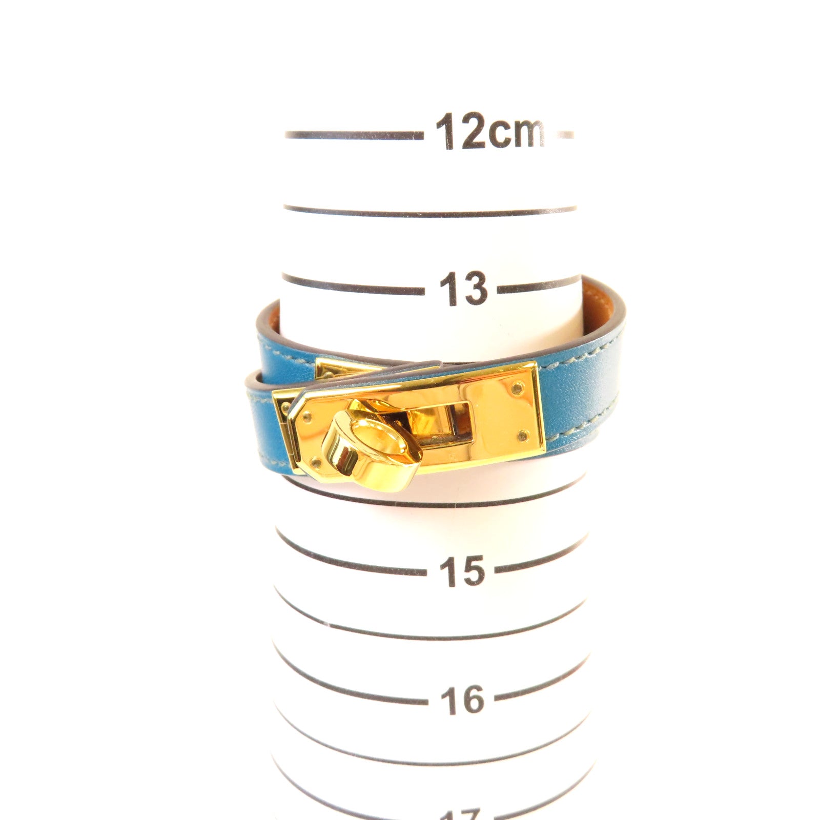 HERMES Box Calf皮革Kelly Double Tour XS Bracelet金扣手鏈Cobalt鈷藍色
