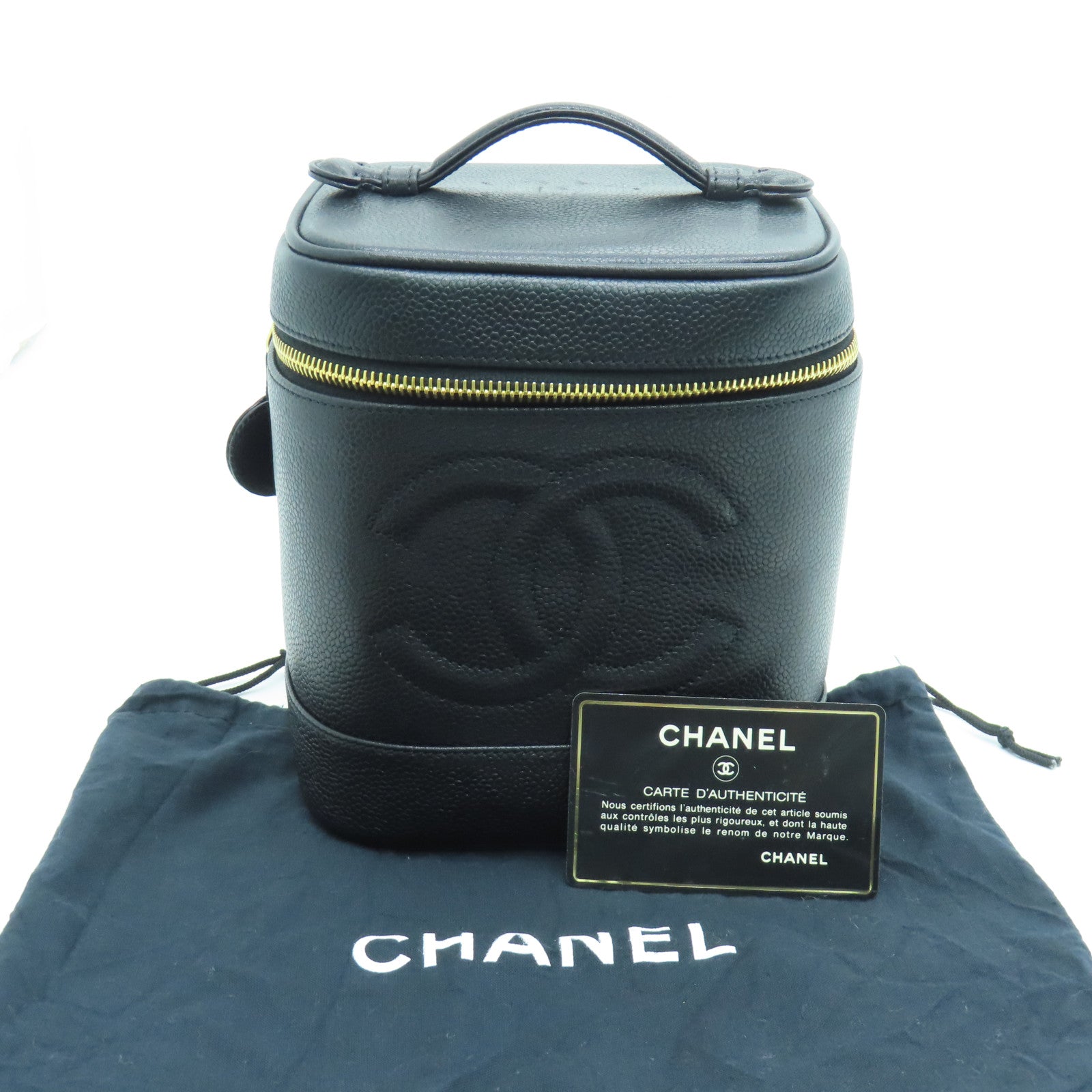 CHANEL Caviar皮革Handbag金扣手挽袋黑色