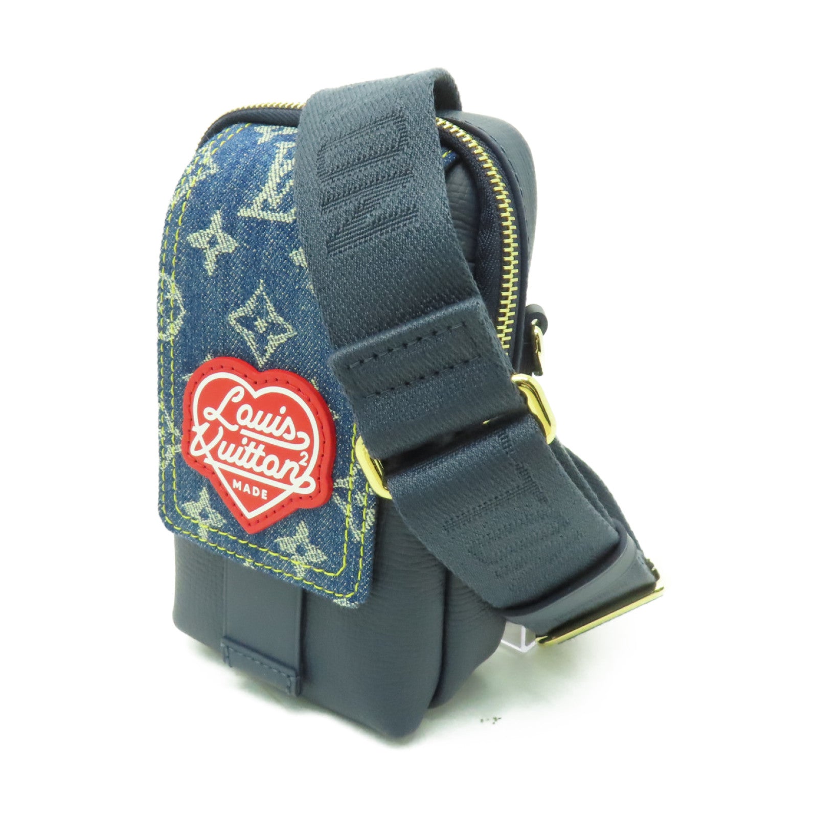 LOUIS VUITTON Monogram Denim Flap Double Phone Pouch金扣肩背袋深藍色