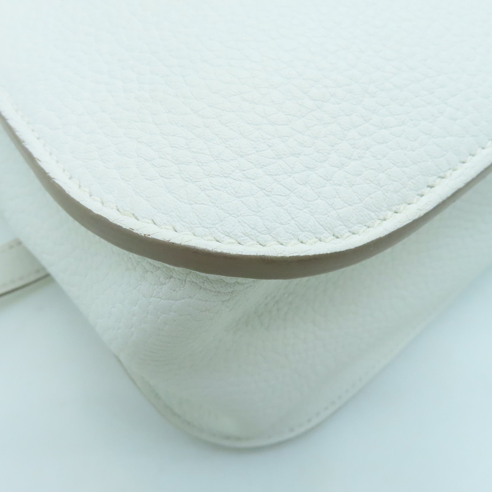 HERMES Clemence Leather Halzan 31 Silver Buckle Handle Shoulder Bag Blanc White