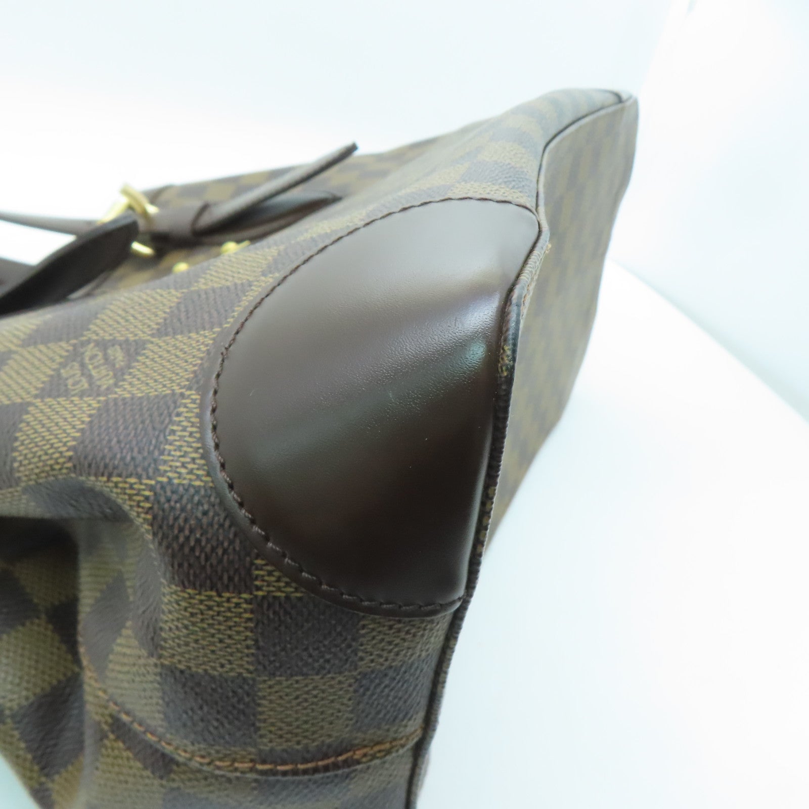LOUIS VUITTON Damier Hampstead MM Gold Buckle Shoulder Bag Brown