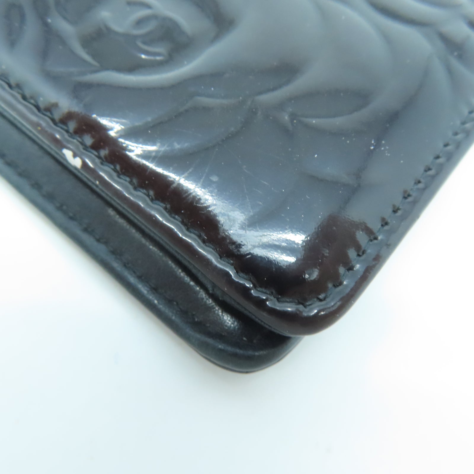 CHANEL 漆皮皮革Long Wallet銀扣長錢包黑色