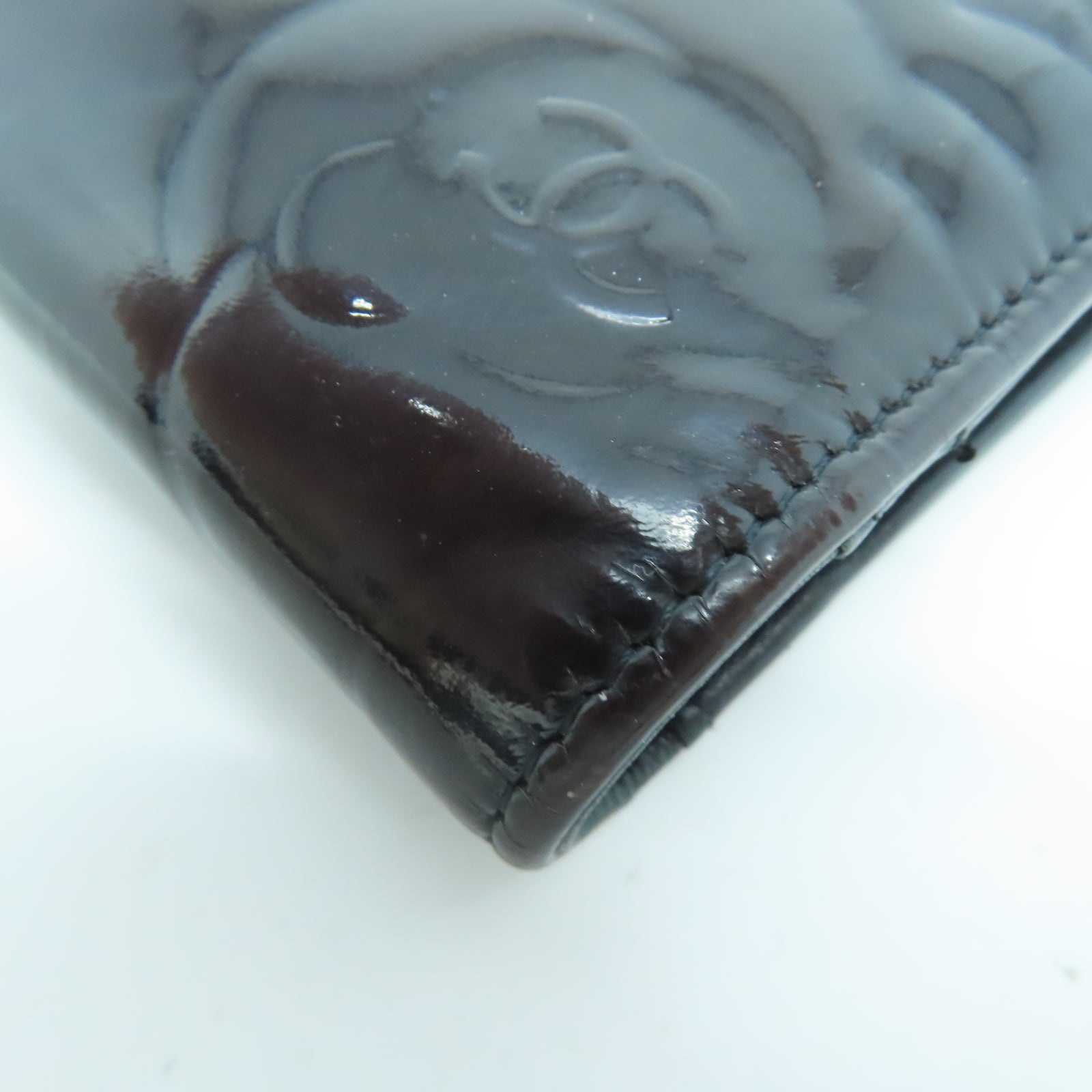CHANEL 漆皮皮革Long Wallet銀扣長錢包黑色