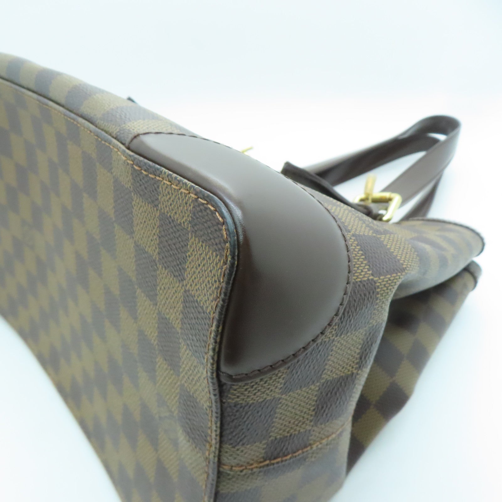 LOUIS VUITTON Damier Hampstead MM Gold Buckle Shoulder Bag Brown