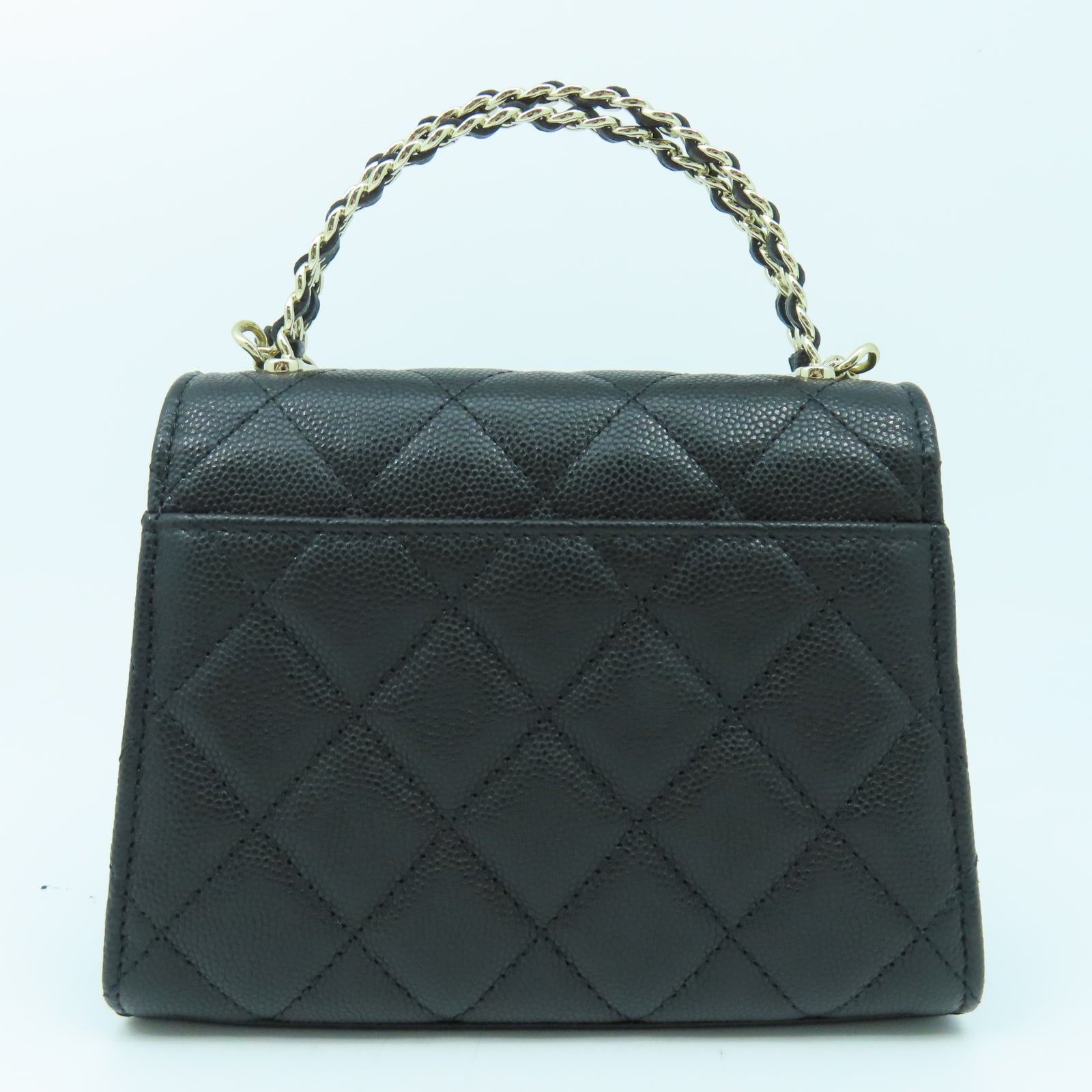 CHANEL 菱格Caviar皮革Chain Shoulder銀扣鏈帶手挽肩背兩用袋黑色