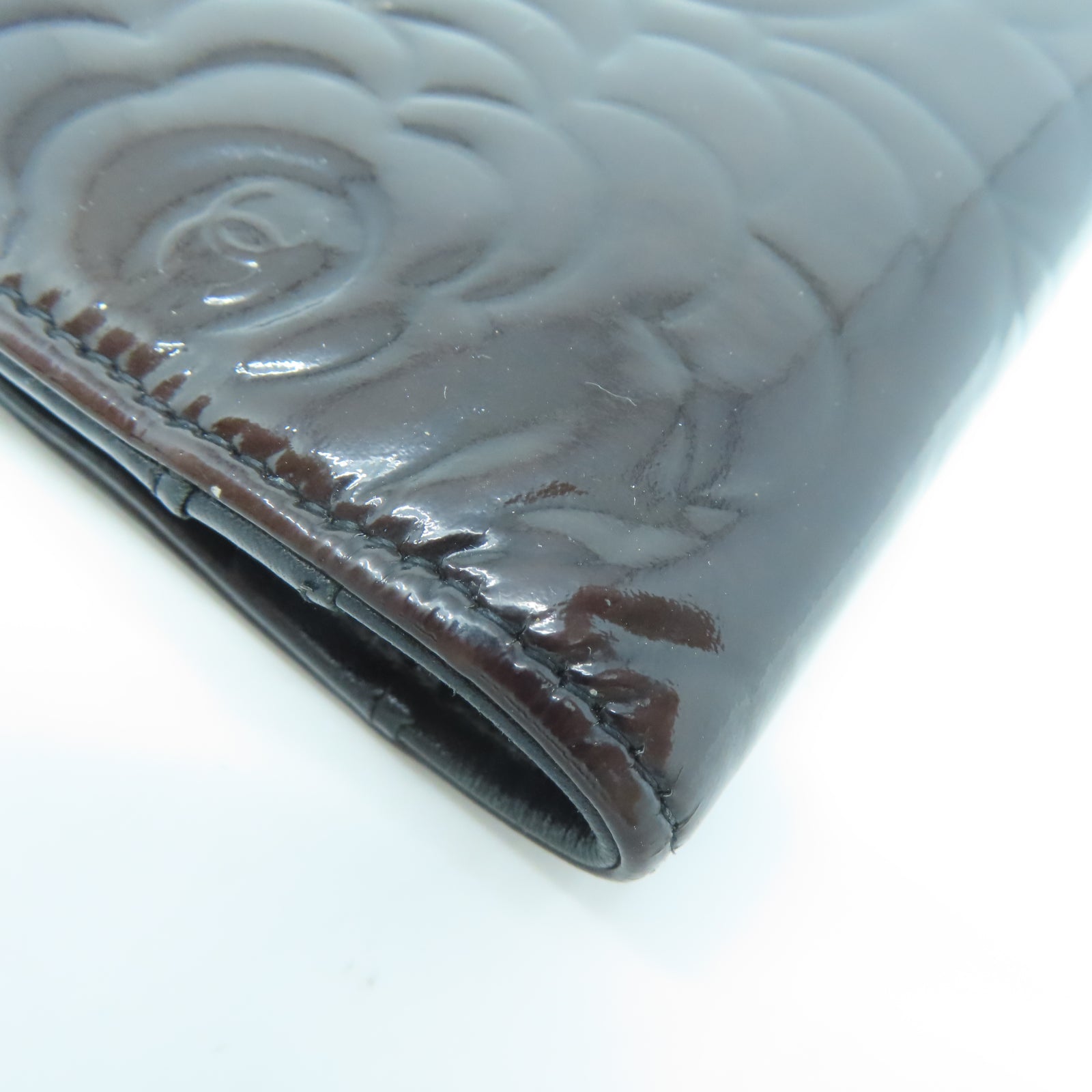CHANEL 漆皮皮革Long Wallet銀扣長錢包黑色