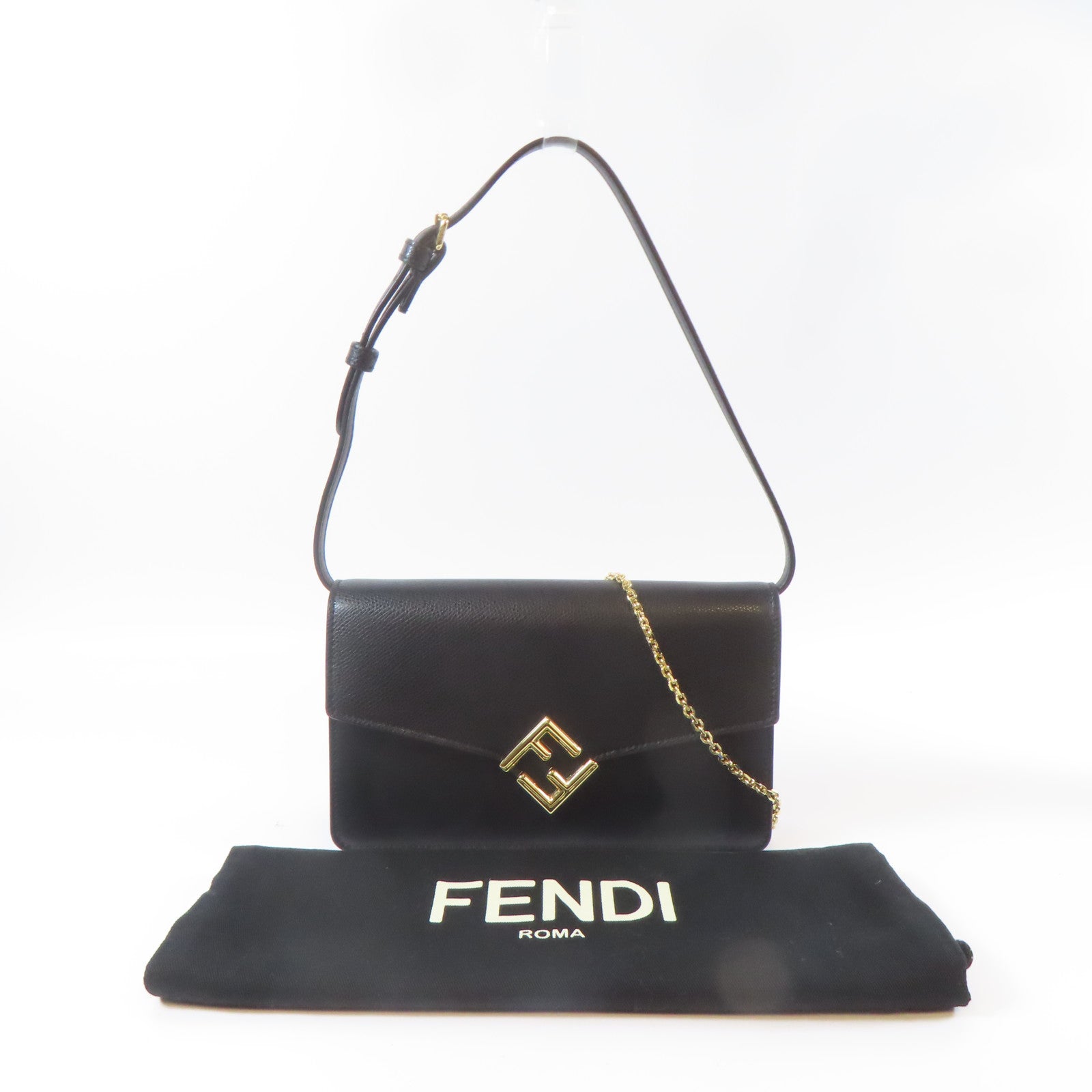 FENDI 牛皮皮革FF Diamonds Woc金扣肩背袋黑色