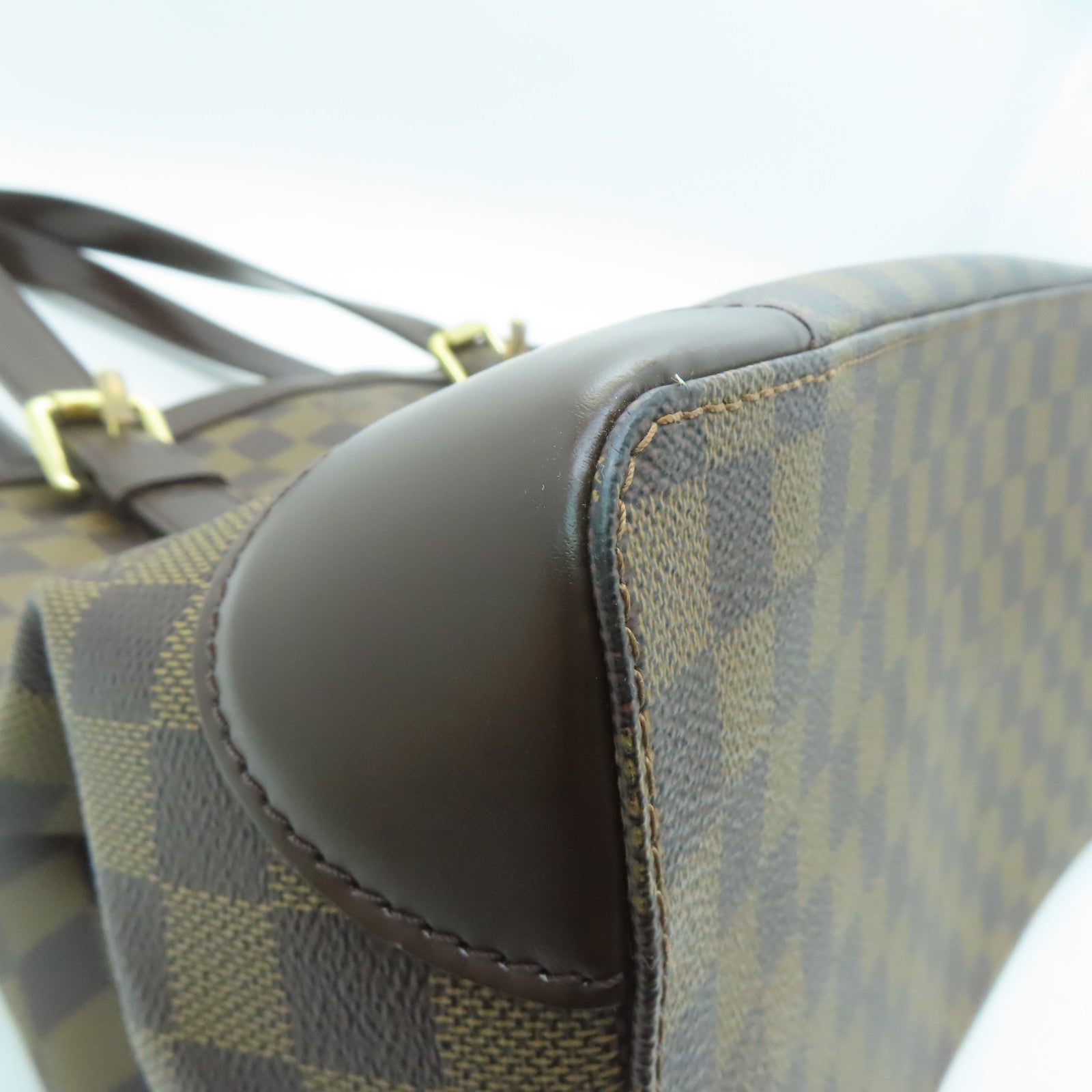 LOUIS VUITTON Damier Hampstead MM Gold Buckle Shoulder Bag Brown