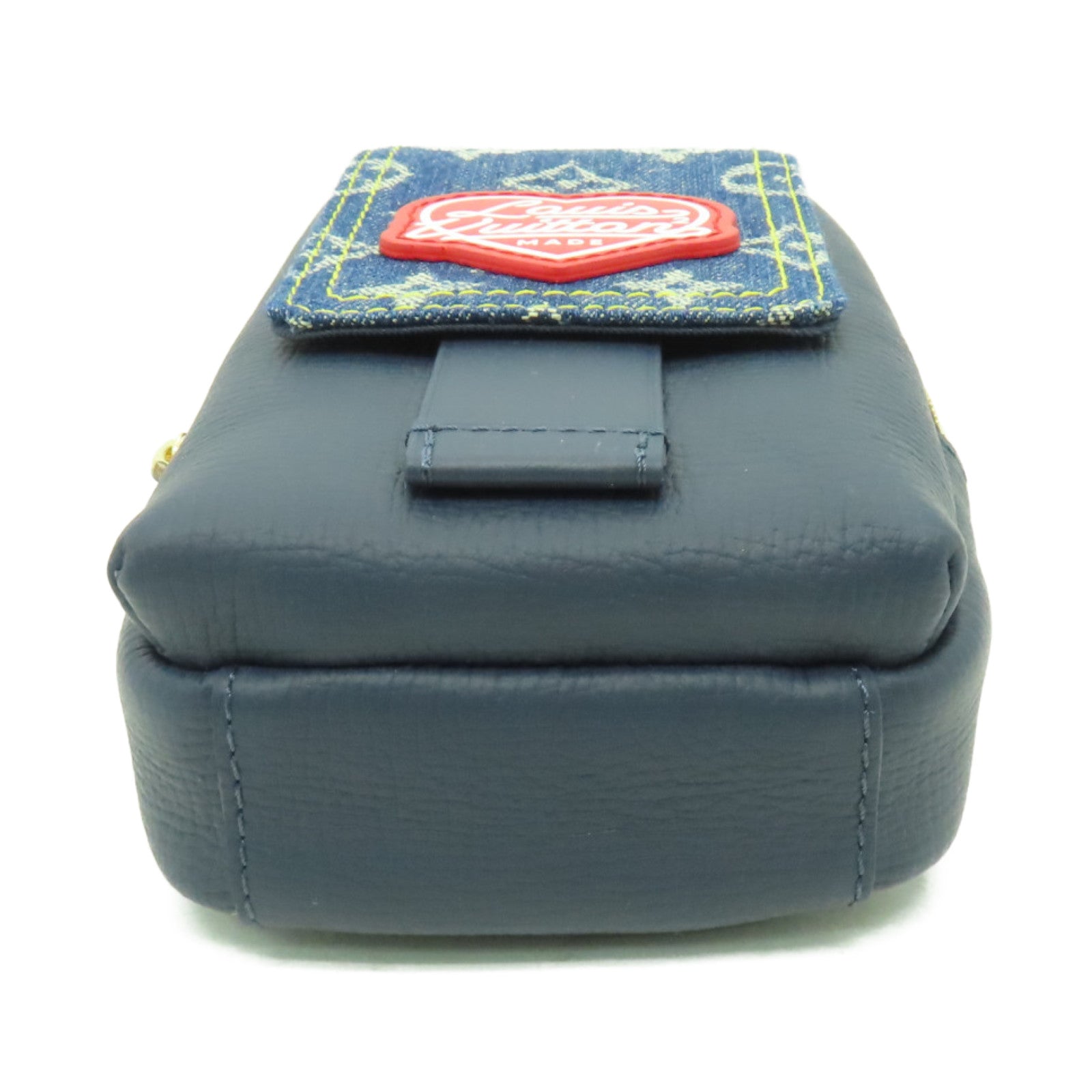 LOUIS VUITTON Monogram Denim Flap Double Phone Pouch金扣肩背袋深藍色