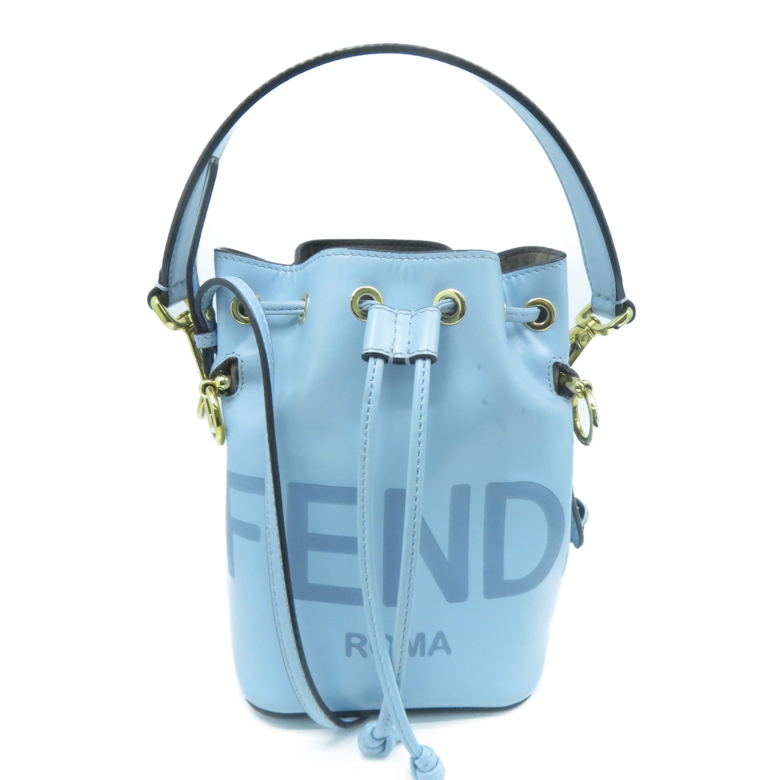 FENDI 牛皮皮革2 Way Shoulder金扣手挽肩背兩用袋淺藍色
