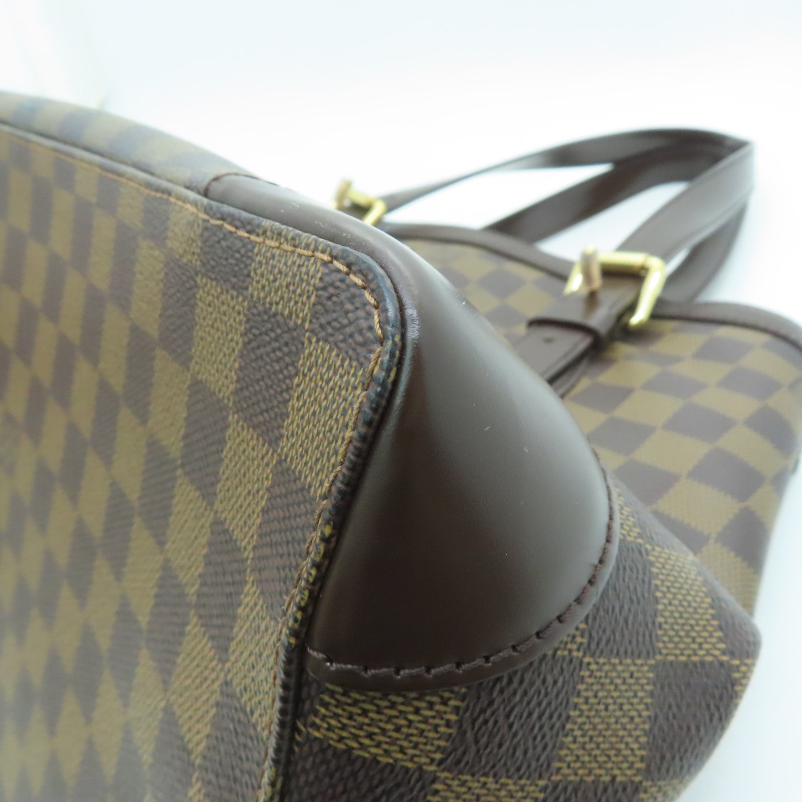 LOUIS VUITTON Damier Hampstead MM Gold Buckle Shoulder Bag Brown