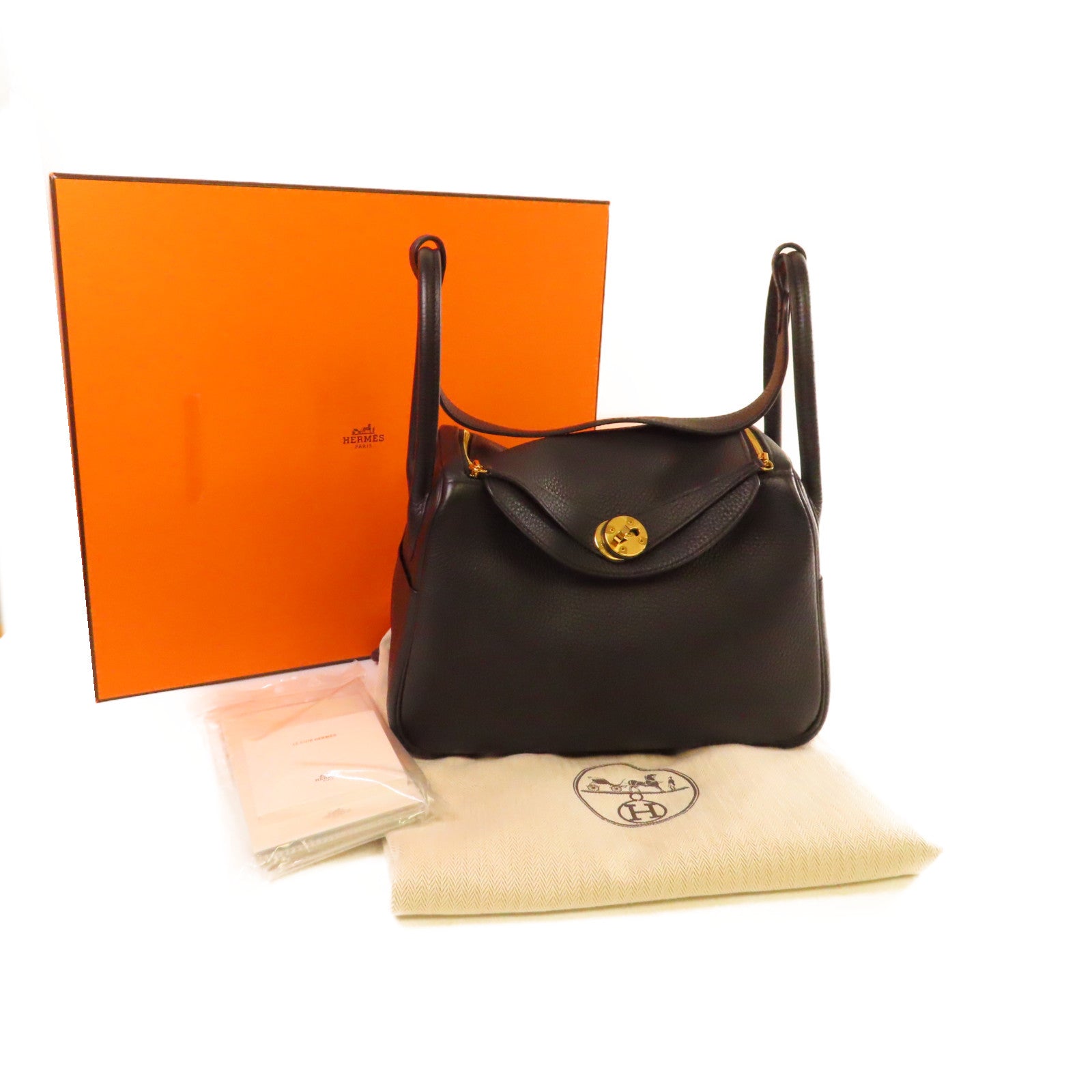 HERMES Clemence皮革Lindy 26 Shoulder Bag金扣肩背黑色