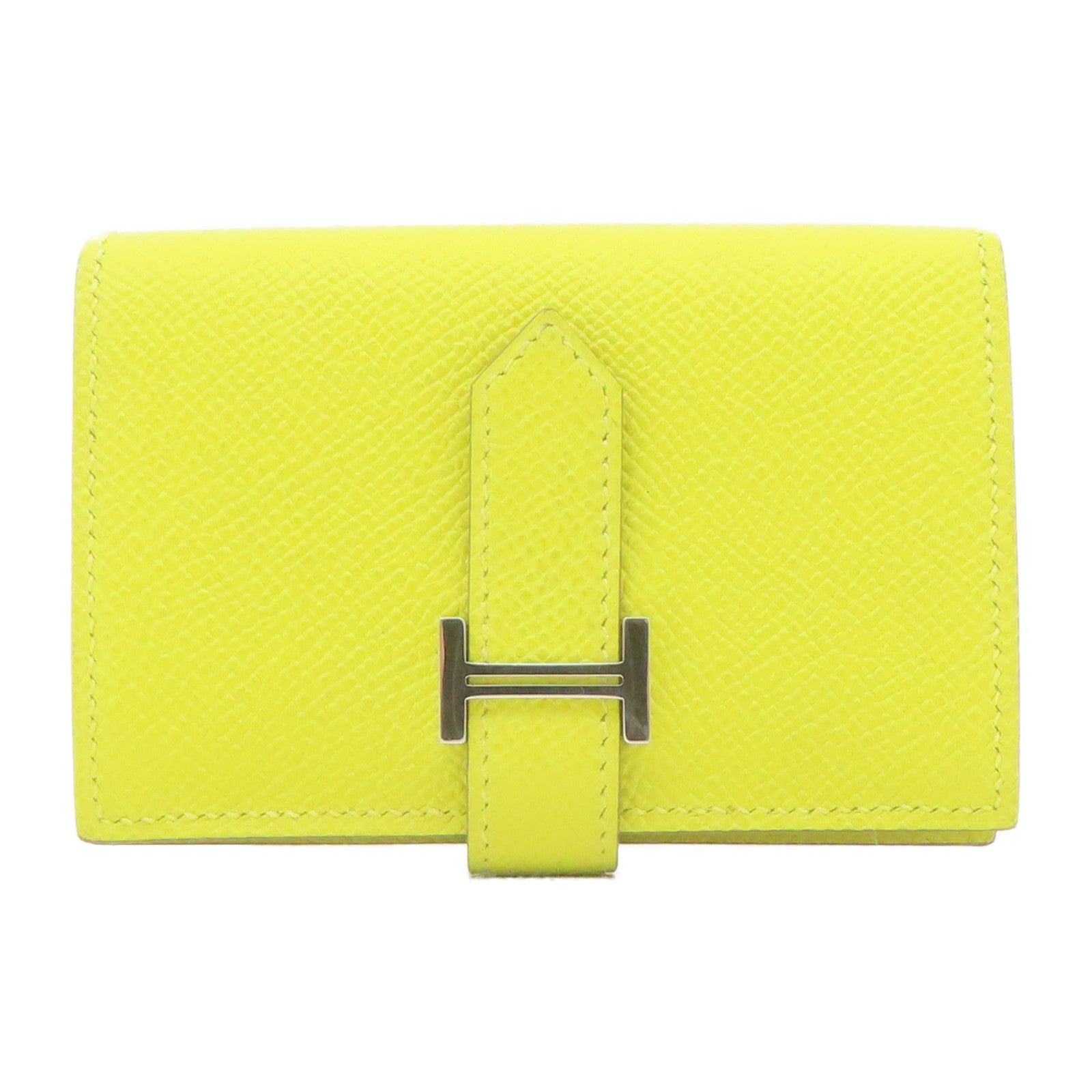 HERMES Epsom皮革Bearn Card Holder銀扣卡片套檸檬黄色