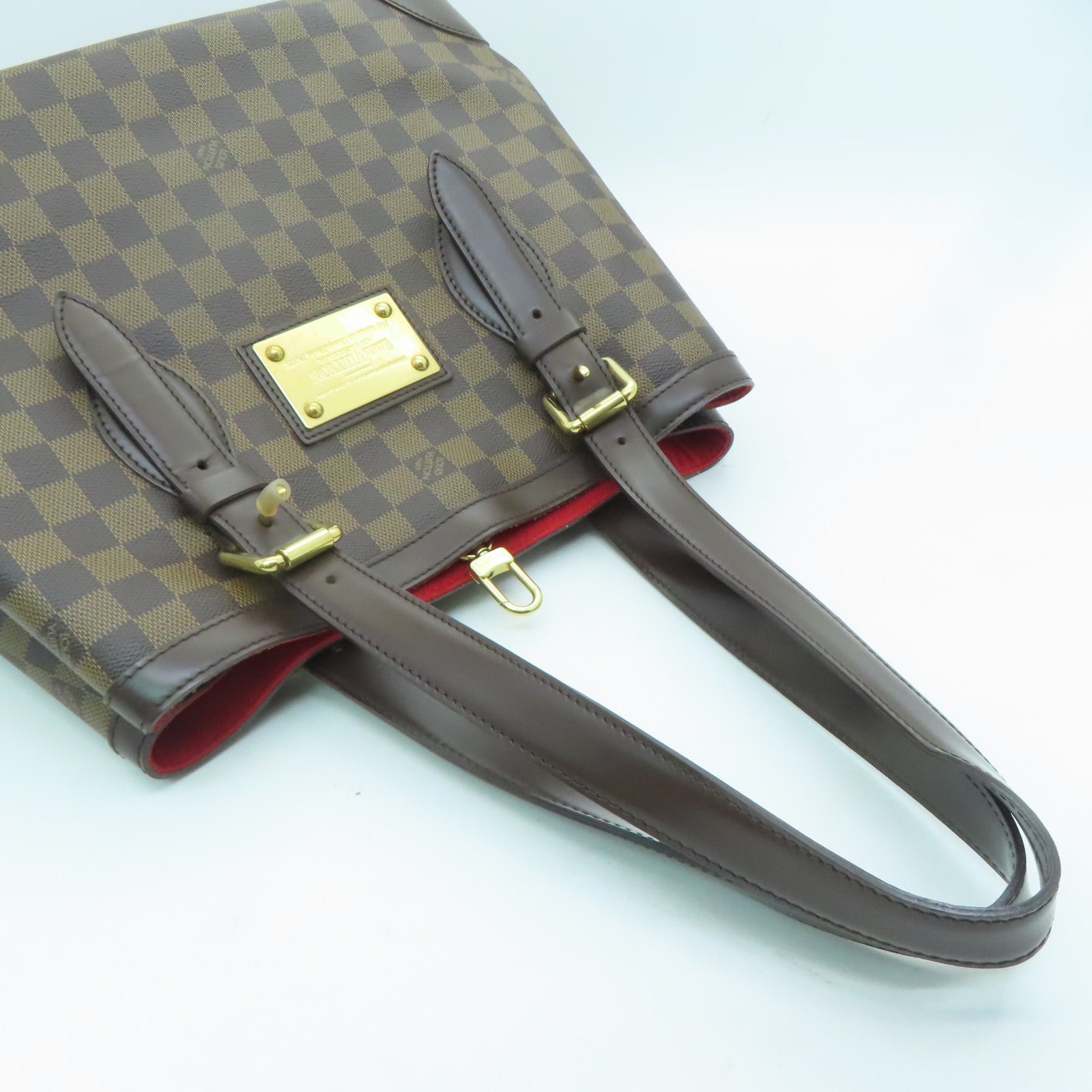 LOUIS VUITTON Damier Hampstead MM Gold Buckle Shoulder Bag Brown