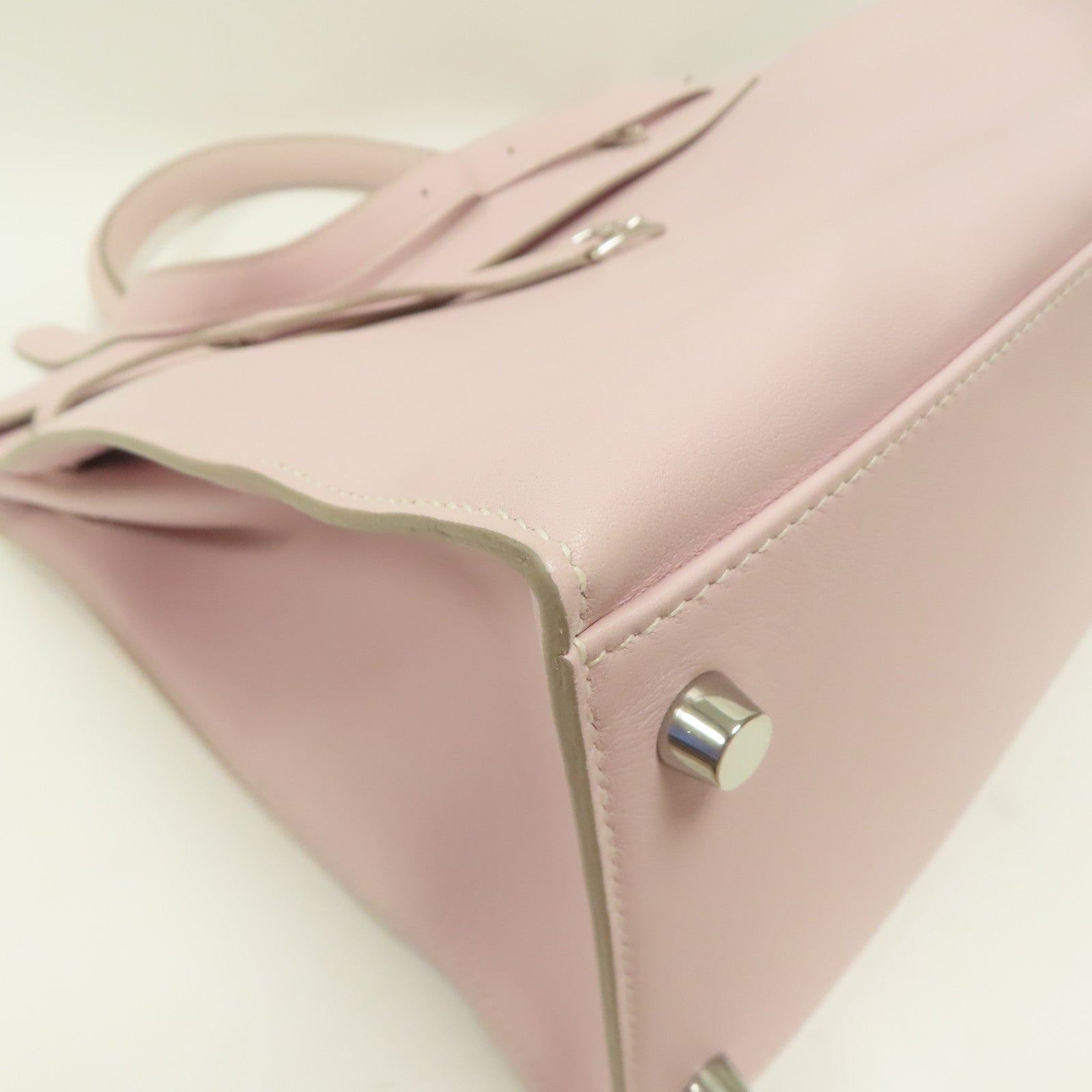 HERMES Swift皮革Kelly Flat銀扣手挽肩背兩用袋粉紅色
