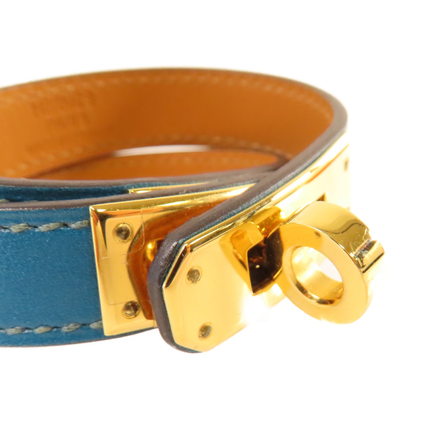 HERMES Box Calf皮革Kelly Double Tour XS Bracelet金扣手鏈Cobalt鈷藍色