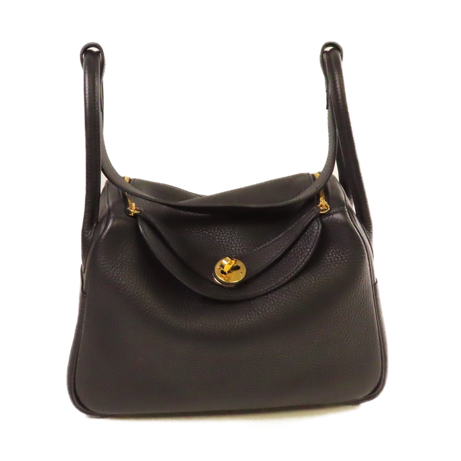 HERMES Clemence皮革Lindy 26 Shoulder Bag金扣肩背黑色