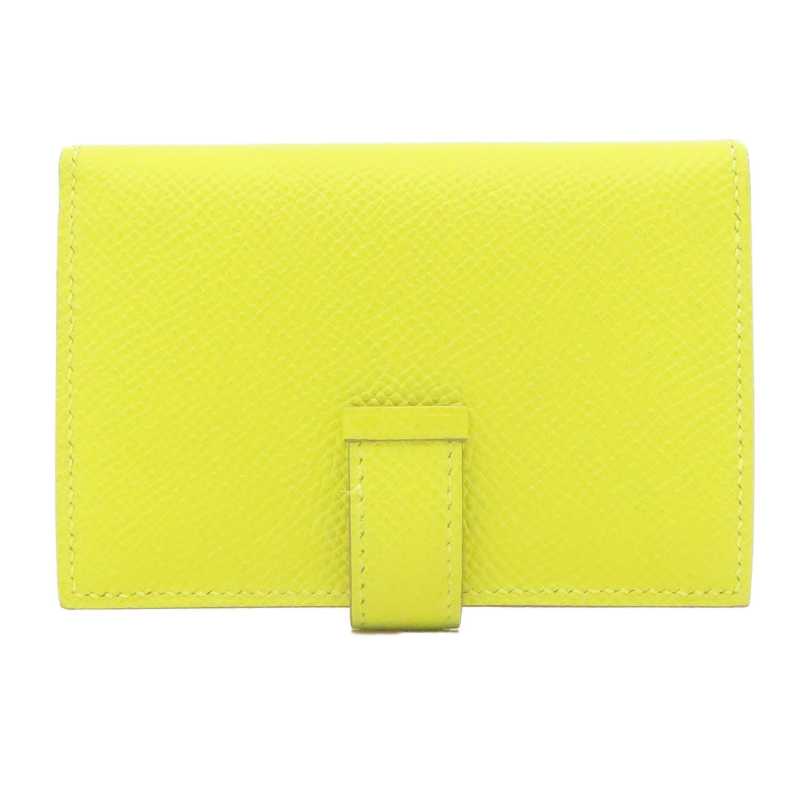 HERMES Epsom皮革Bearn Card Holder銀扣卡片套檸檬黄色