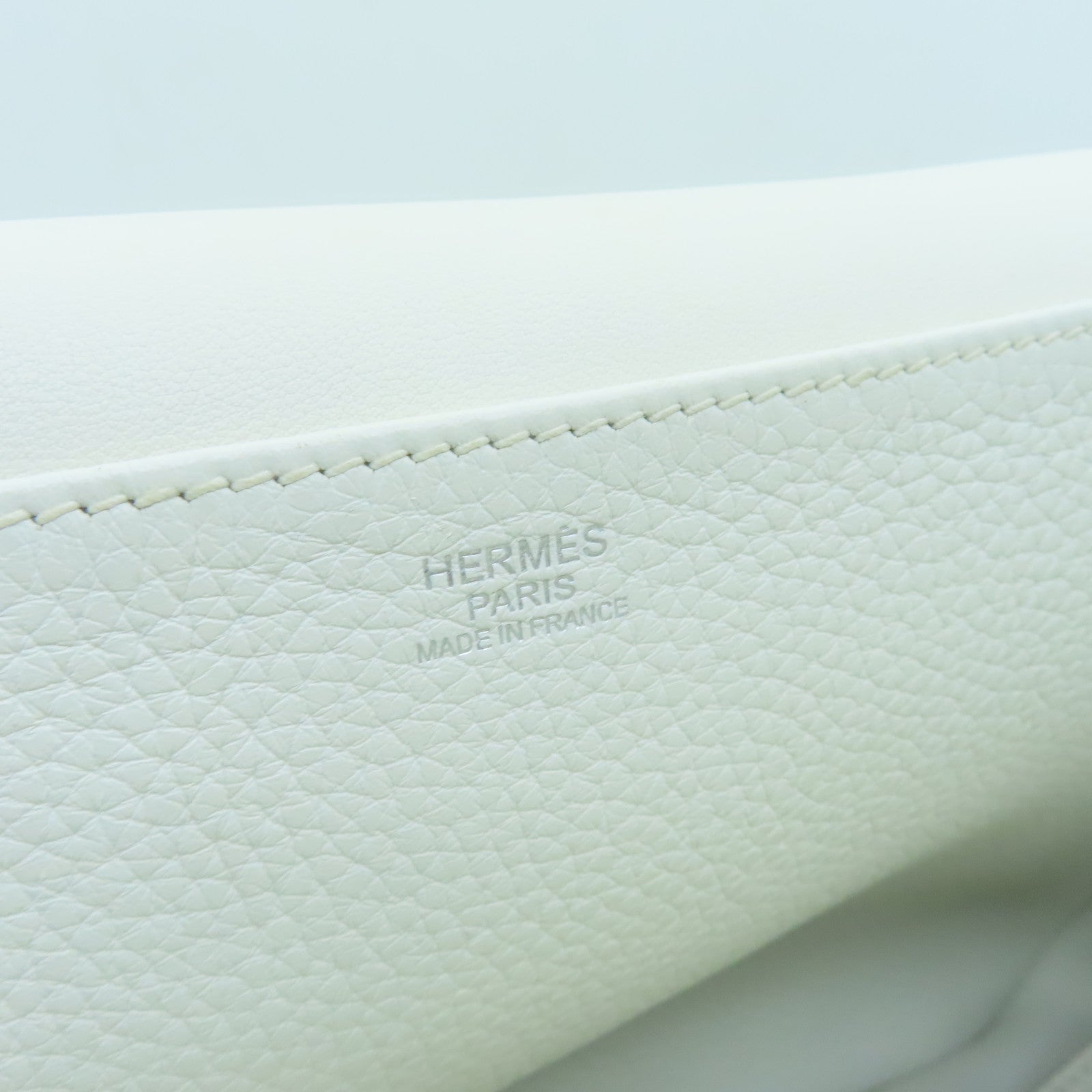 HERMES Clemence Leather Halzan 31 Silver Buckle Handle Shoulder Bag Blanc White
