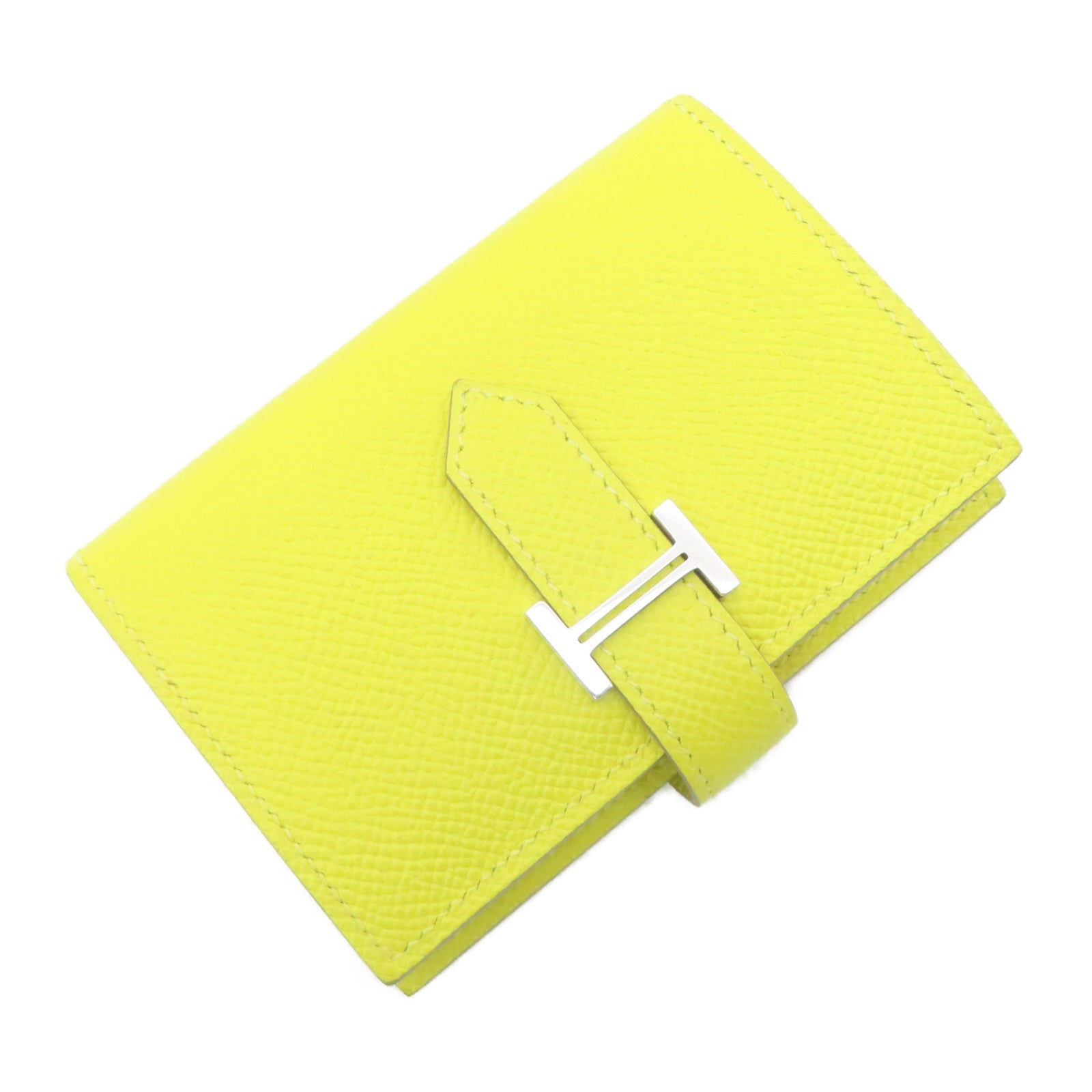 HERMES Epsom皮革Bearn Card Holder銀扣卡片套檸檬黄色