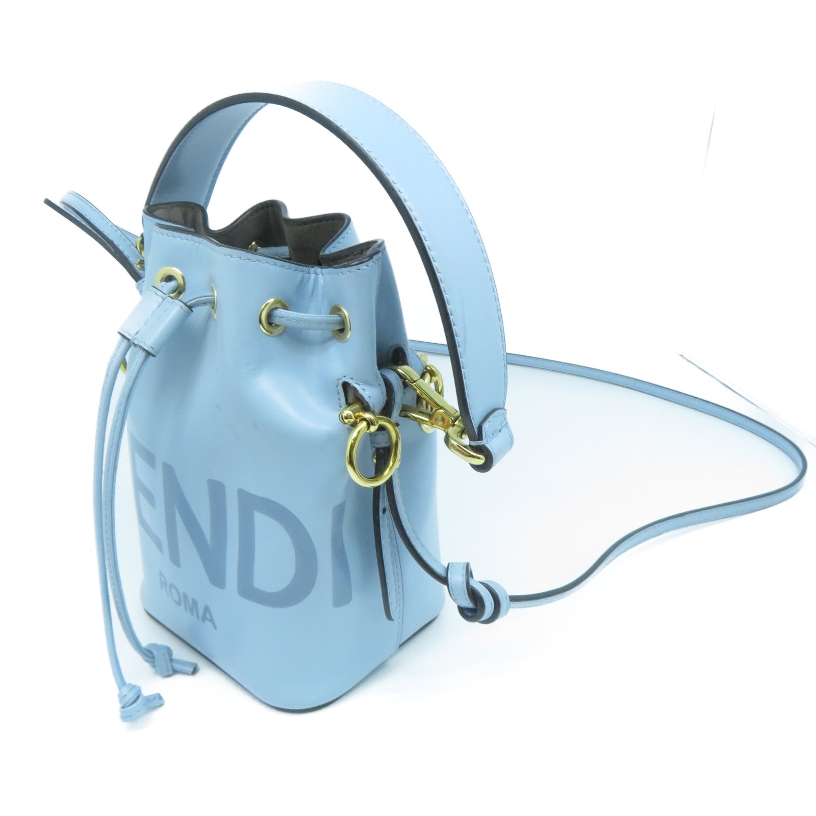 FENDI 牛皮皮革2 Way Shoulder金扣手挽肩背兩用袋淺藍色
