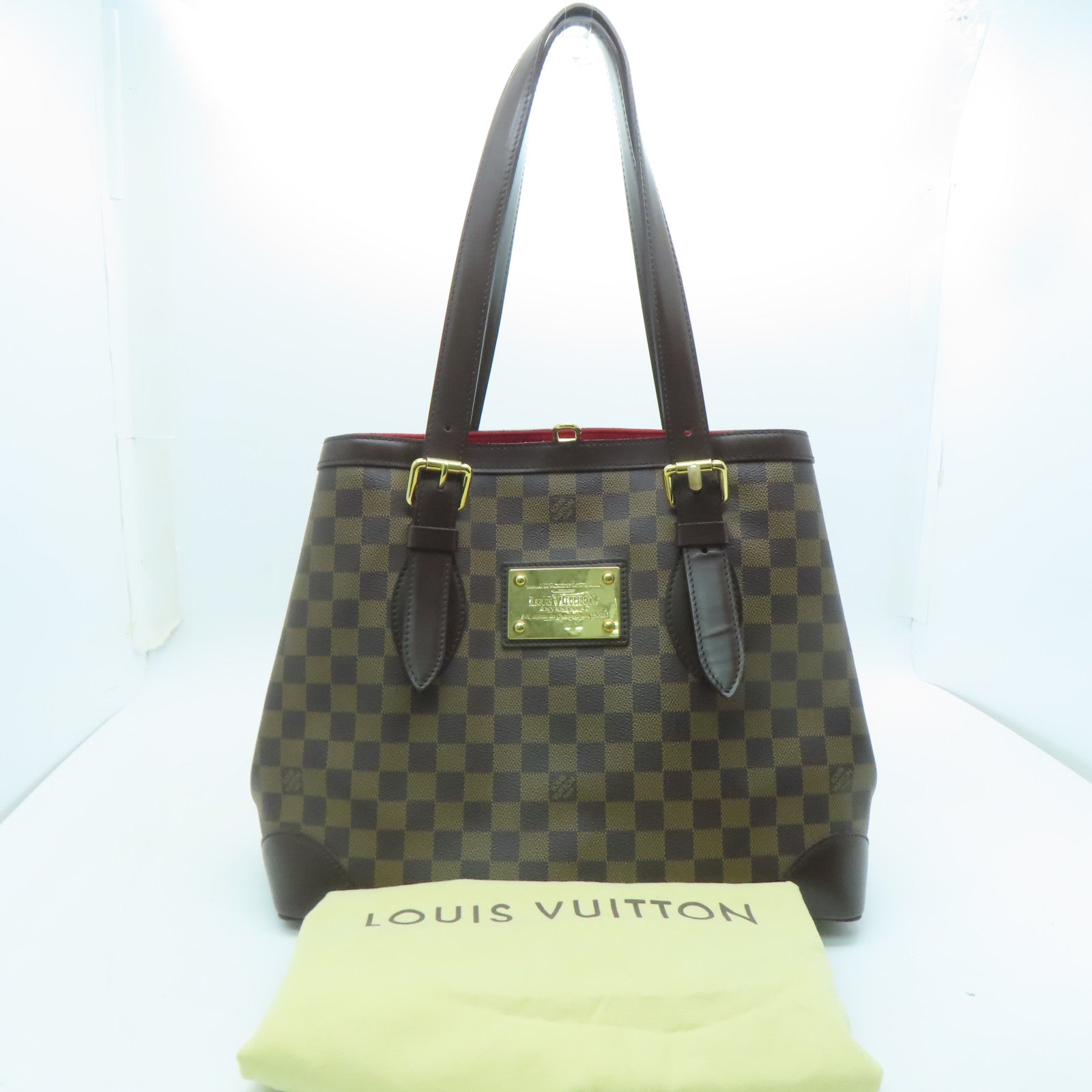 LOUIS VUITTON Damier Hampstead MM Gold Buckle Shoulder Bag Brown