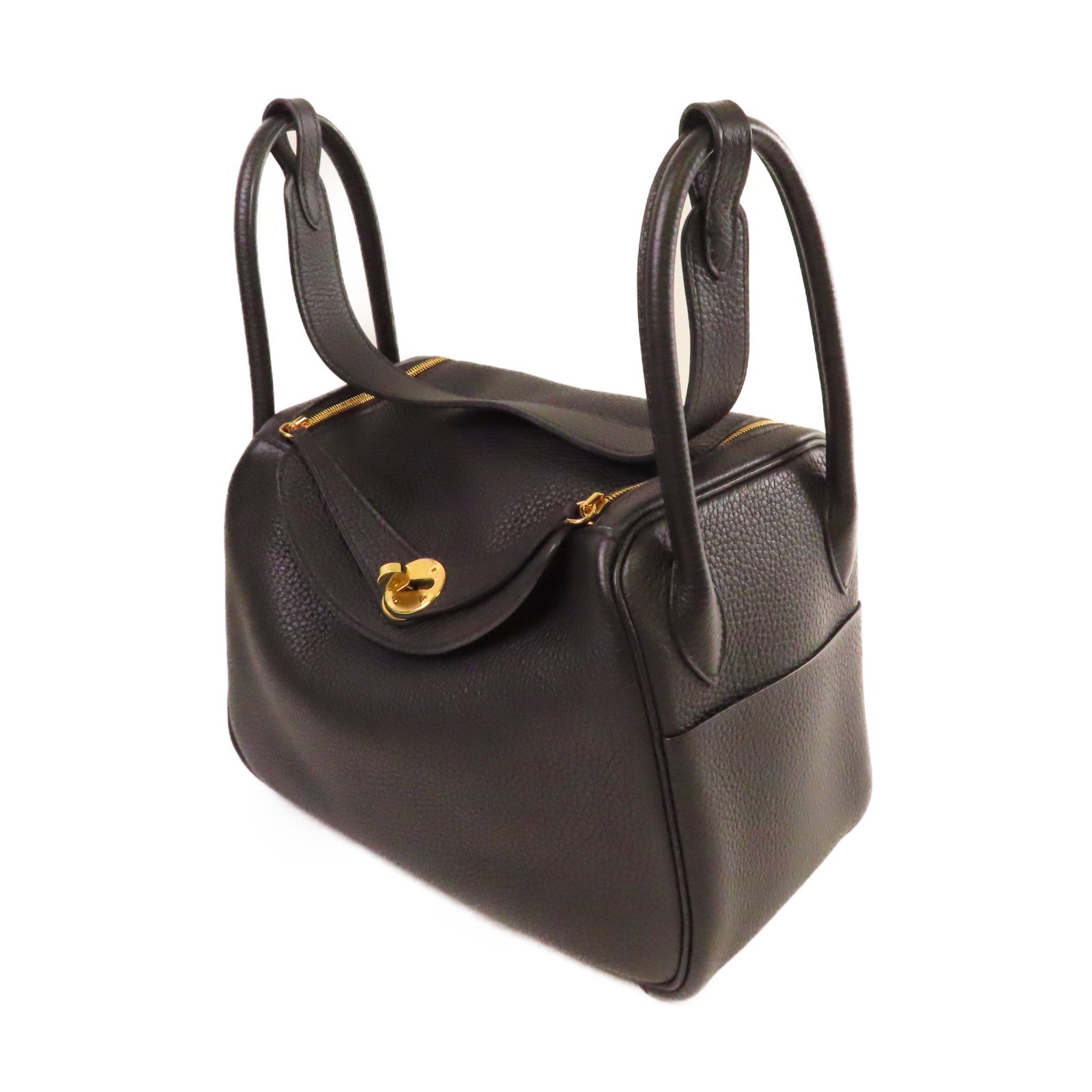 HERMES Clemence皮革Lindy 26 Shoulder Bag金扣肩背黑色