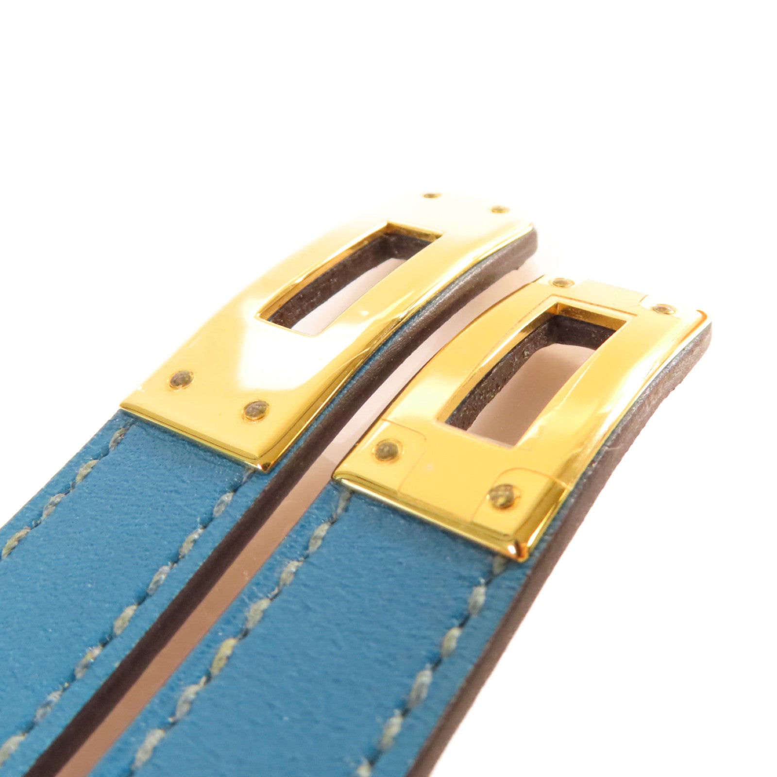 HERMES Box Calf皮革Kelly Double Tour XS Bracelet金扣手鏈Cobalt鈷藍色