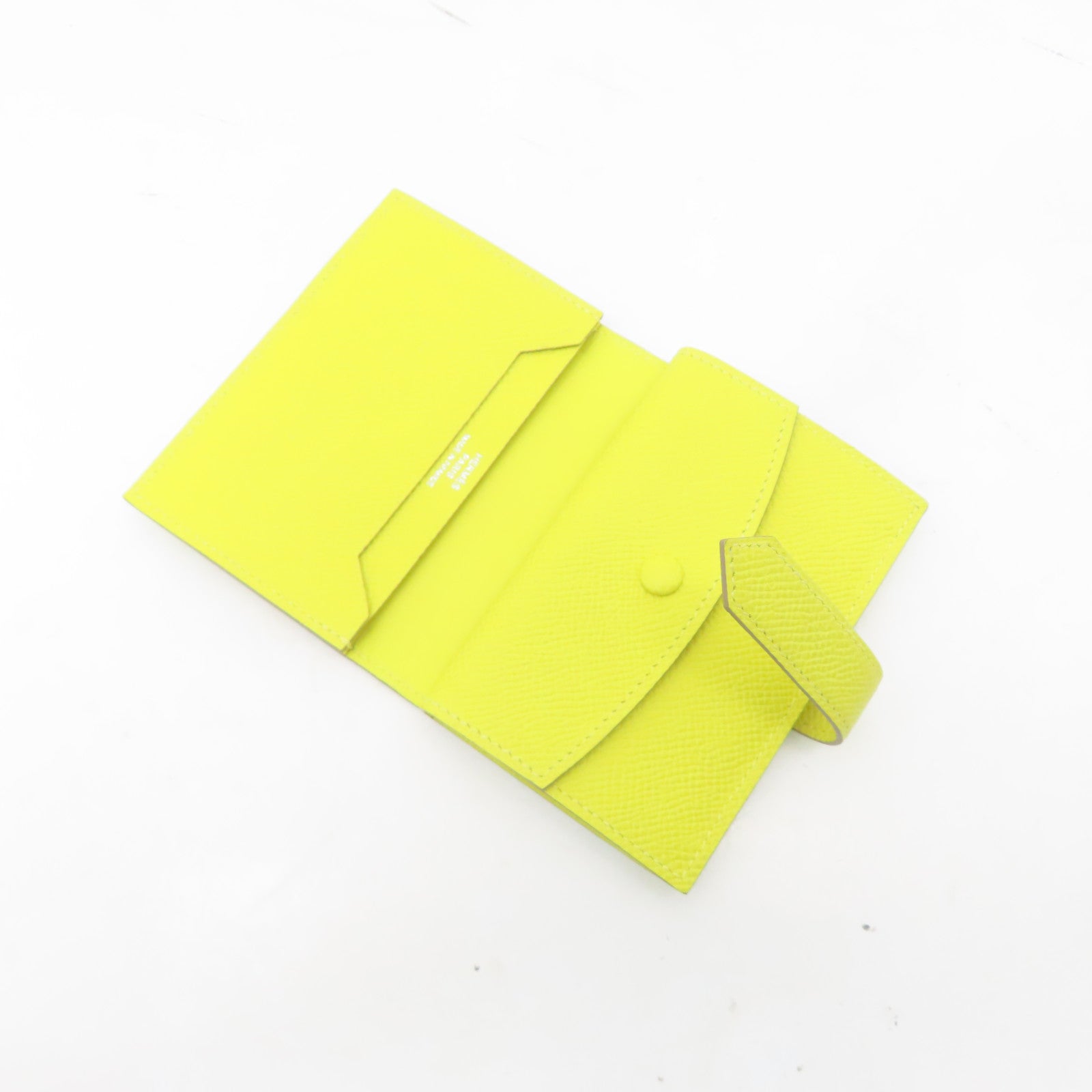 HERMES Epsom皮革Bearn Card Holder銀扣卡片套檸檬黄色