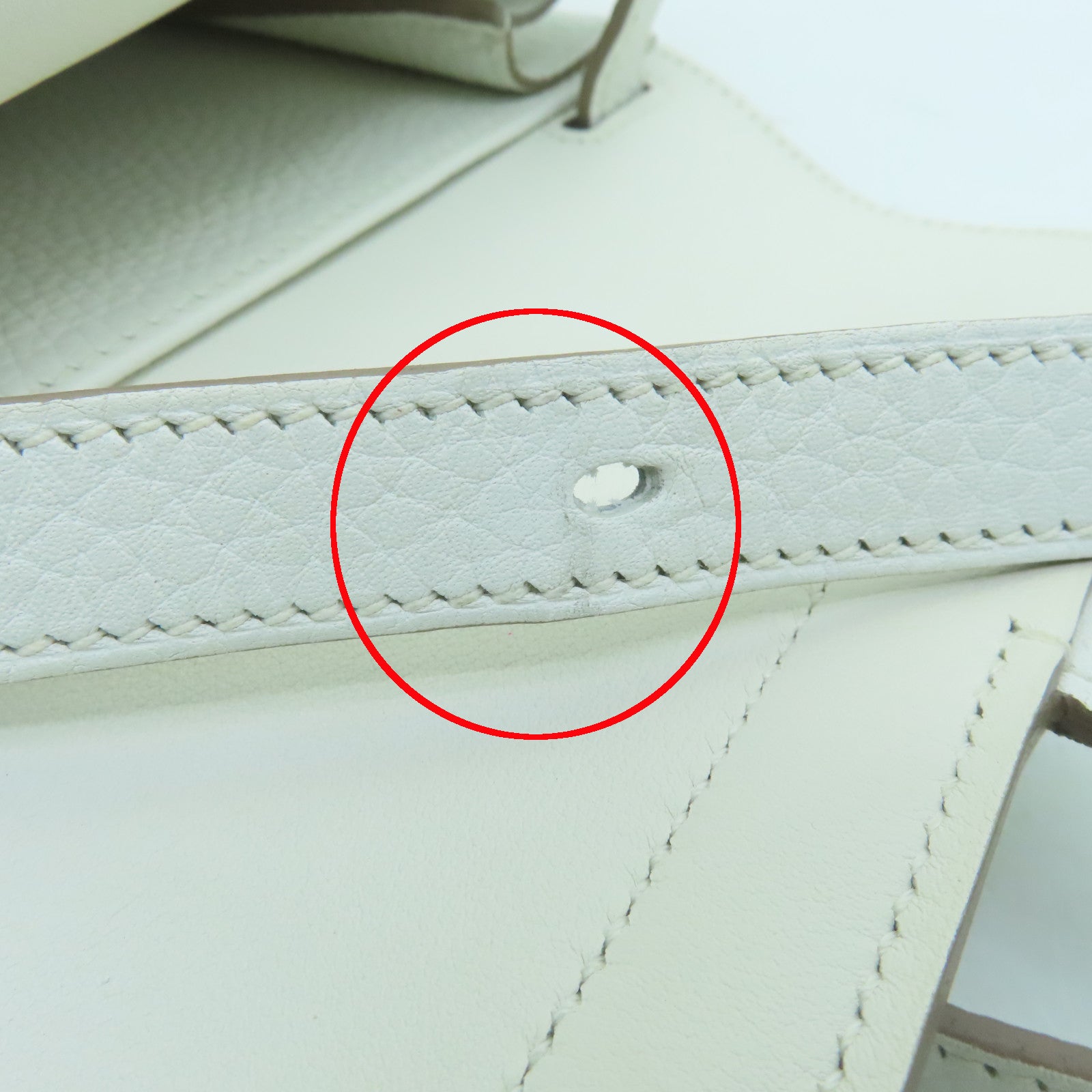 HERMES Clemence Leather Halzan 31 Silver Buckle Handle Shoulder Bag Blanc White