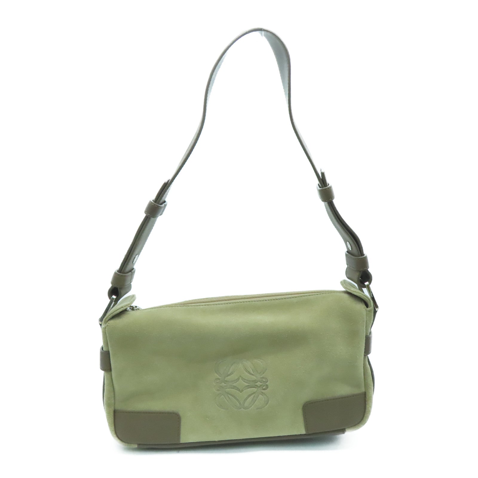 LOEWE 麂皮牛革Shoulder Bag银扣肩背袋杏色