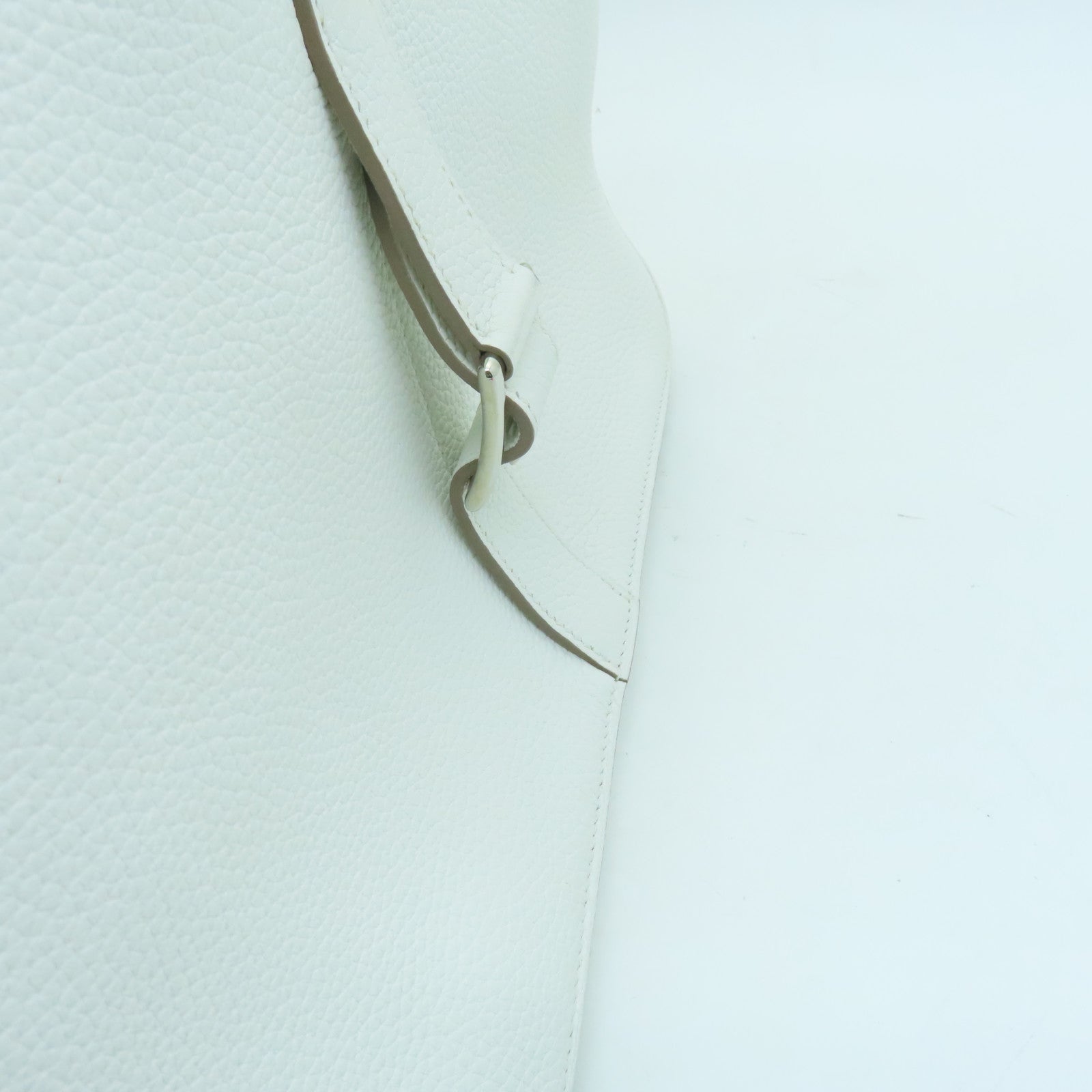 HERMES Clemence Leather Halzan 31 Silver Buckle Handle Shoulder Bag Blanc White