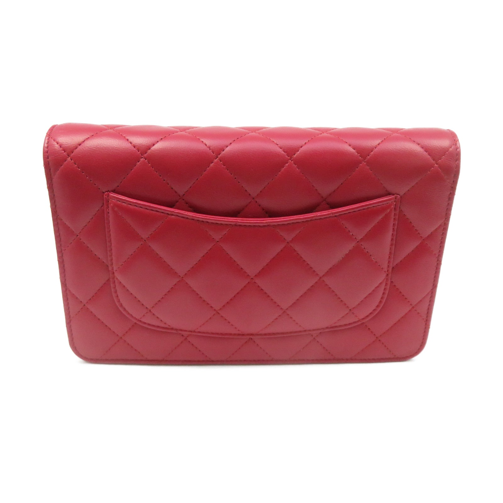 CHANEL 菱格羊皮皮革WOC Chain Shoulder Bag銀扣鏈帶錢包肩背袋紅色
