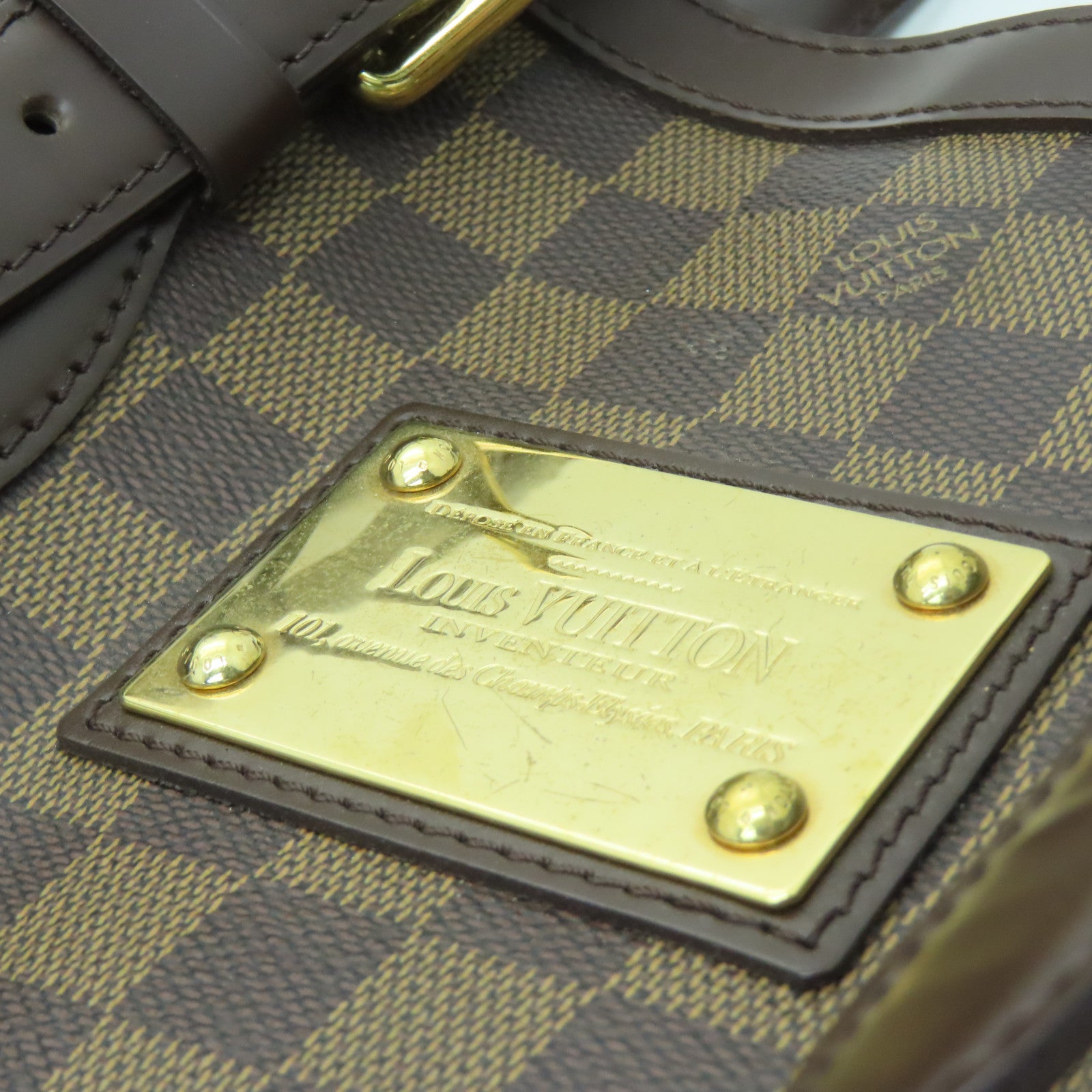 LOUIS VUITTON Damier Hampstead MM Gold Buckle Shoulder Bag Brown