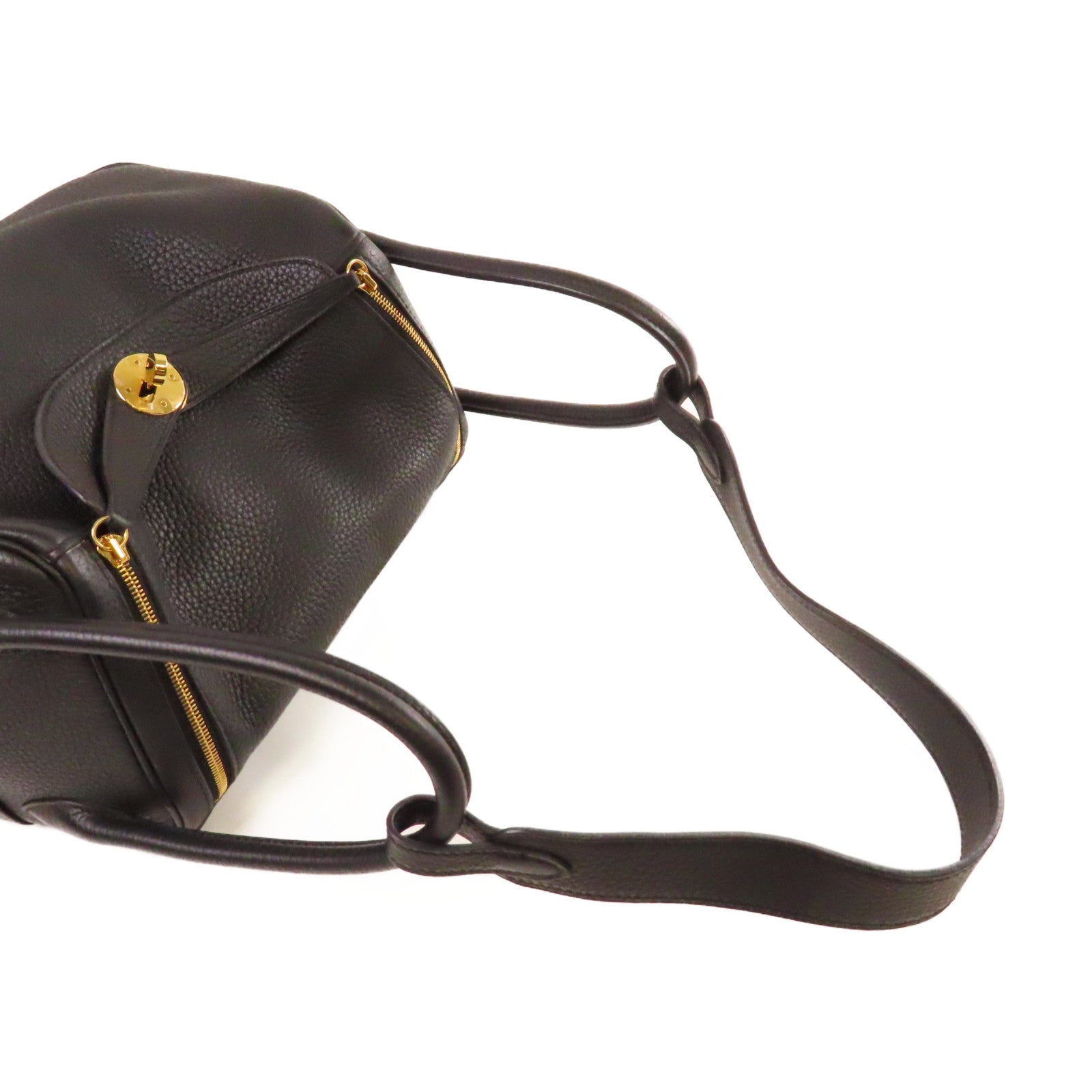 HERMES Clemence皮革Lindy 26 Shoulder Bag金扣肩背黑色